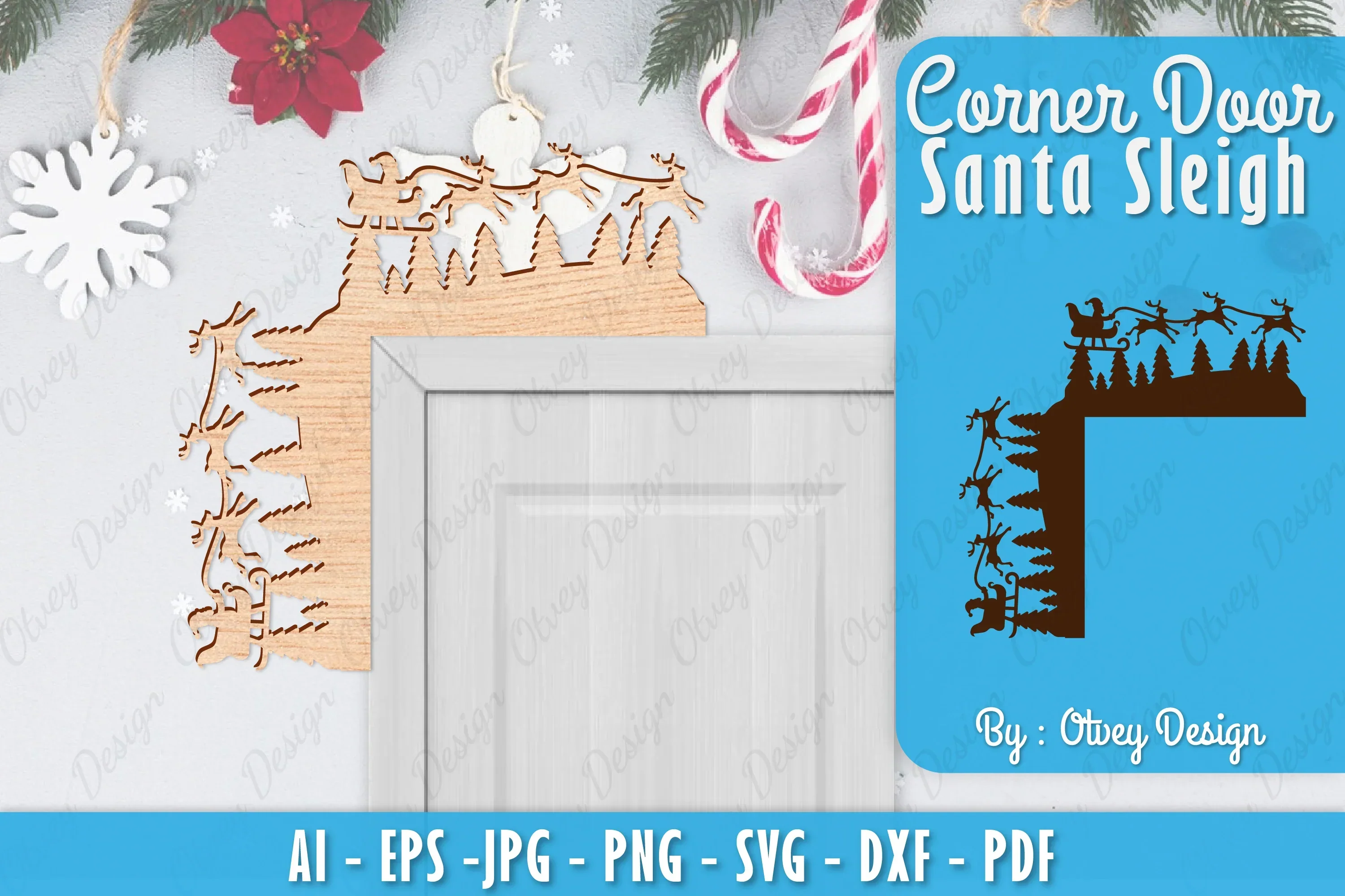 Christmas Santa Sleigh Door Corner Lasercut SVG Bundle