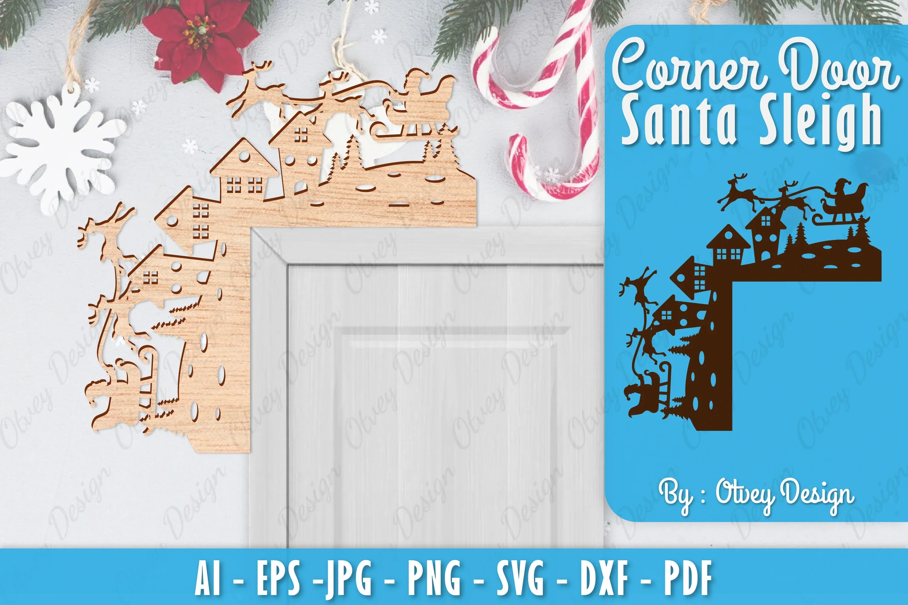 Christmas Santa Sleigh Door Corner Lasercut SVG Bundle