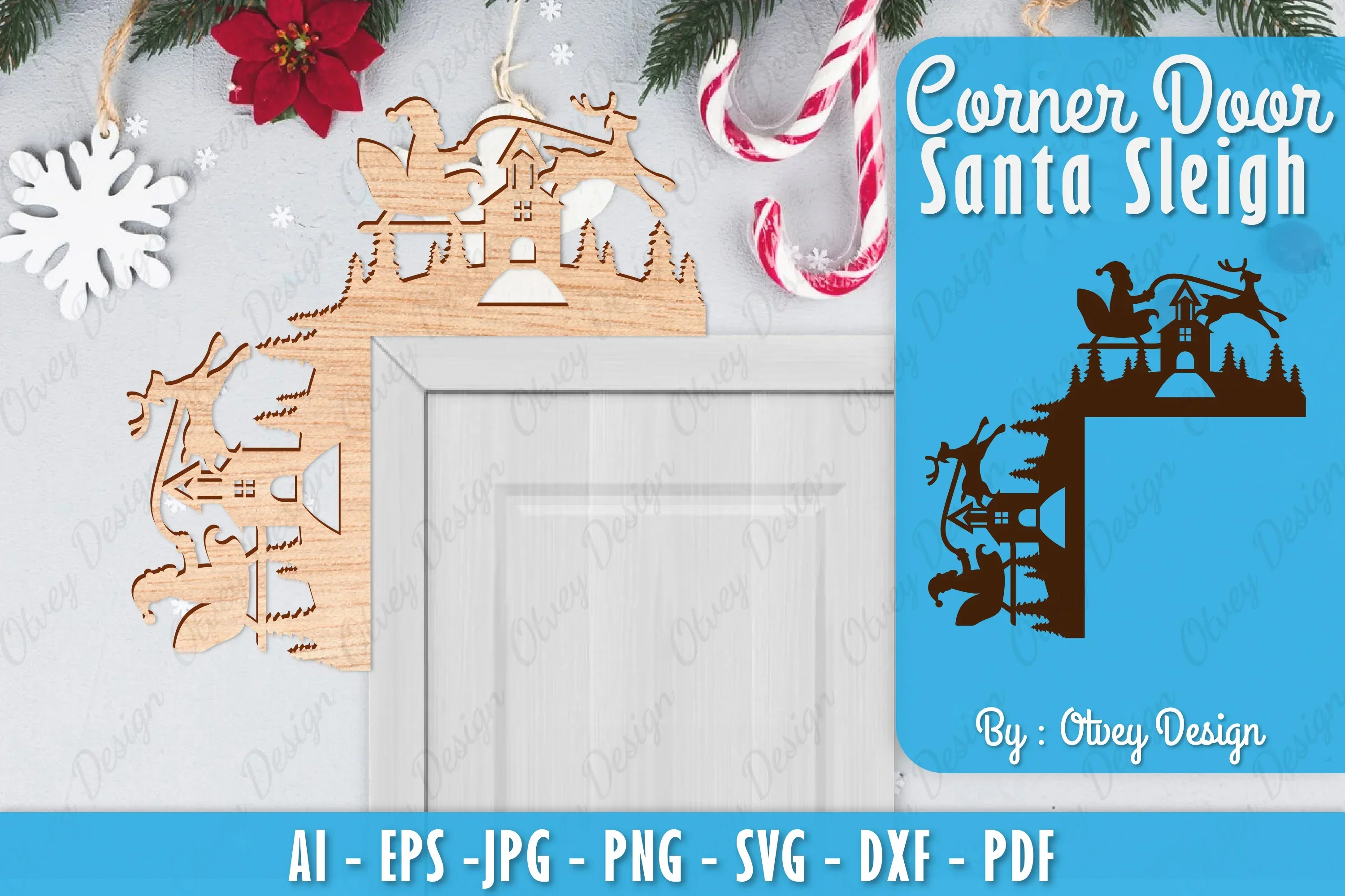 Christmas Santa Sleigh Door Corner Lasercut SVG Bundle