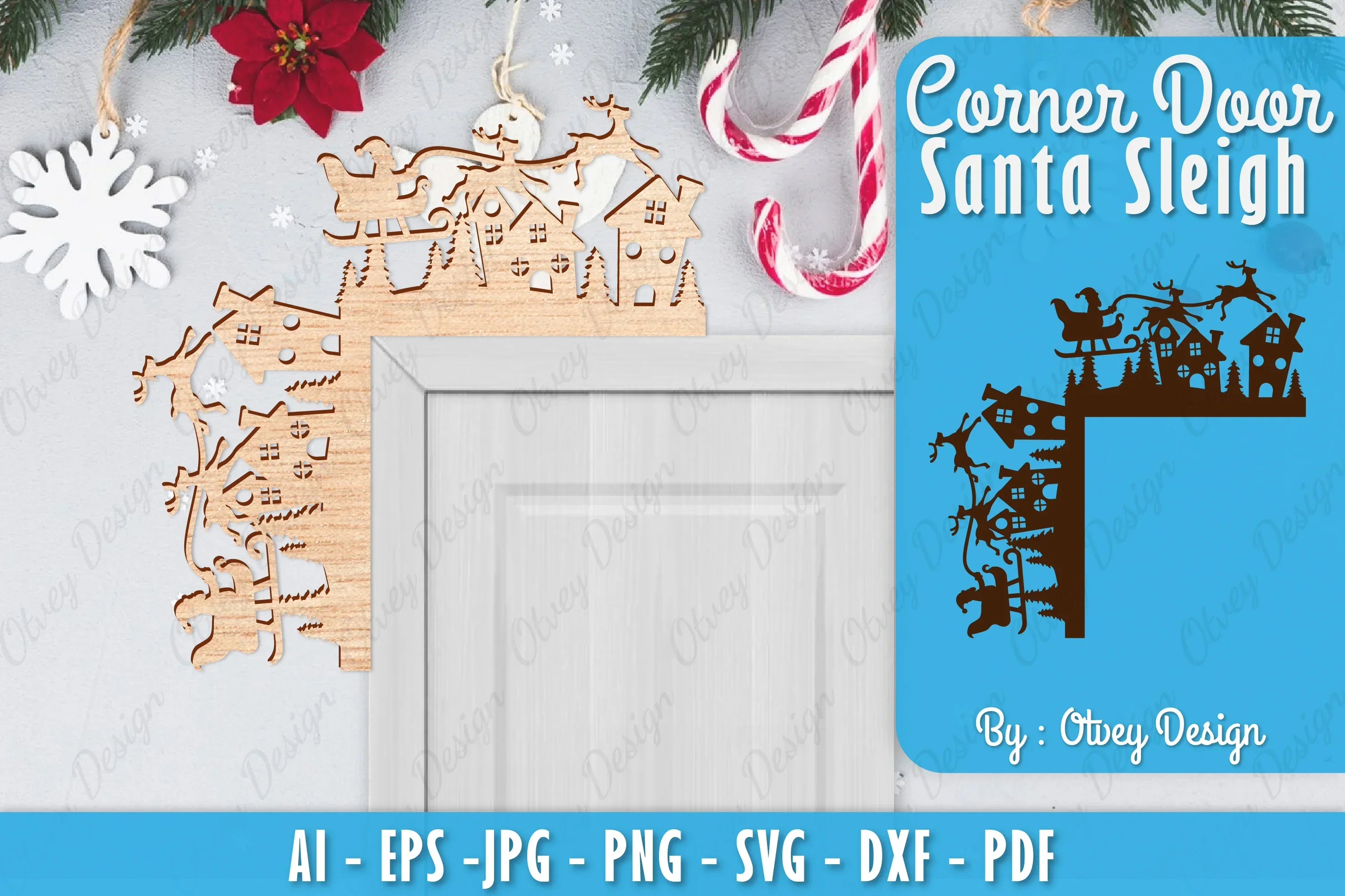 Christmas Santa Sleigh Door Corner SVG Bundle