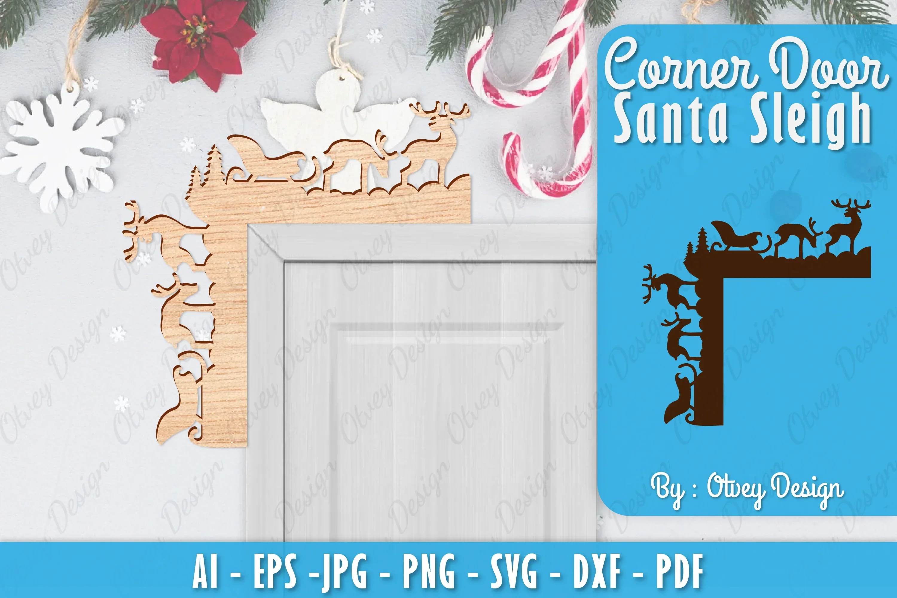 Christmas Santa Sleigh Door Corner SVG Bundle