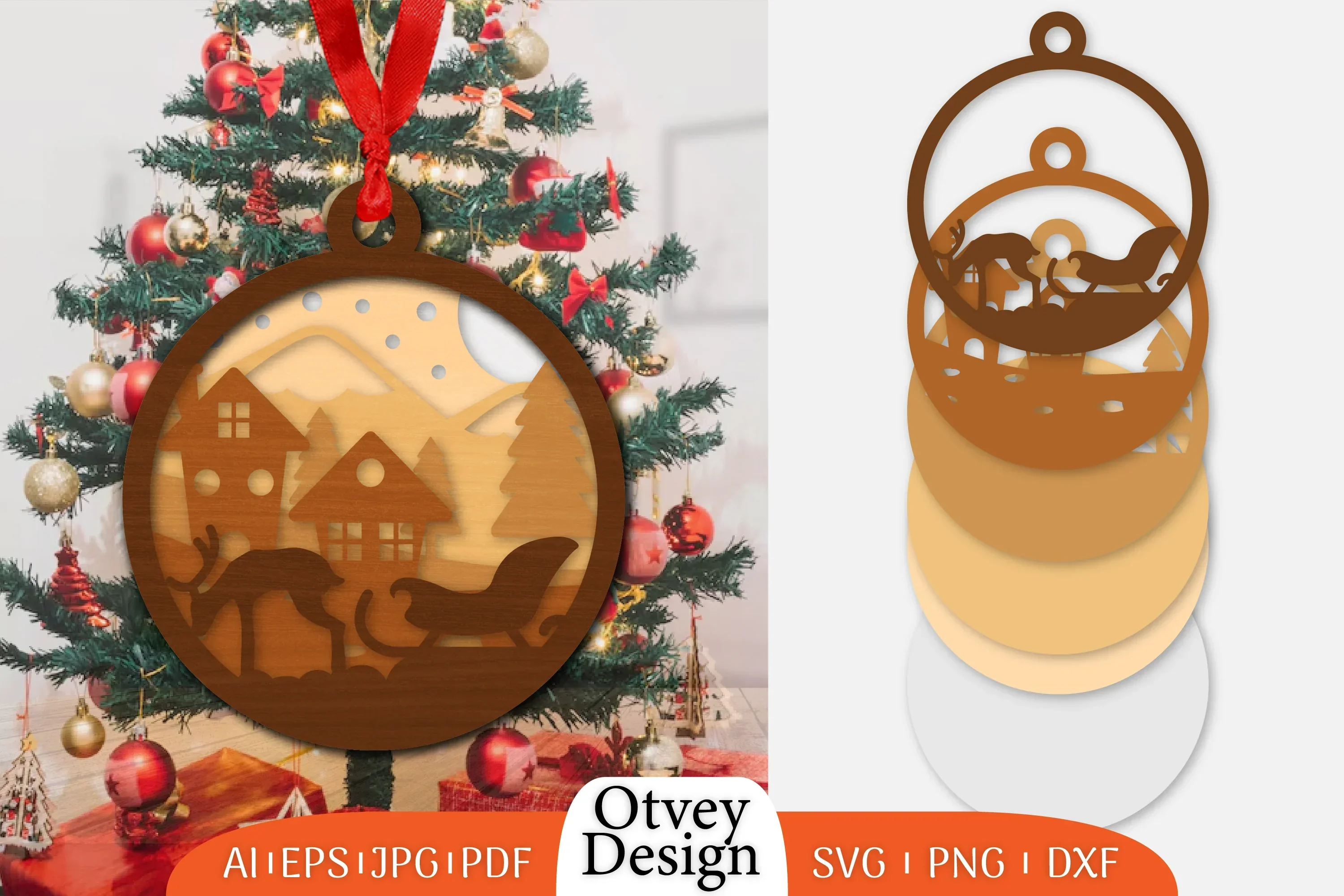 Christmas Santa Sleigh Ornament SVG Bundle
