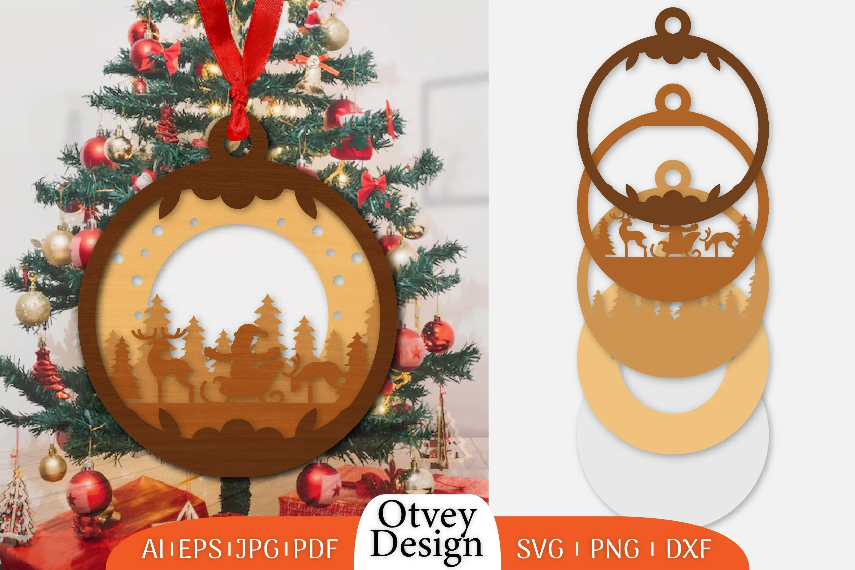 Christmas Santa Sleigh Ornament SVG Bundle