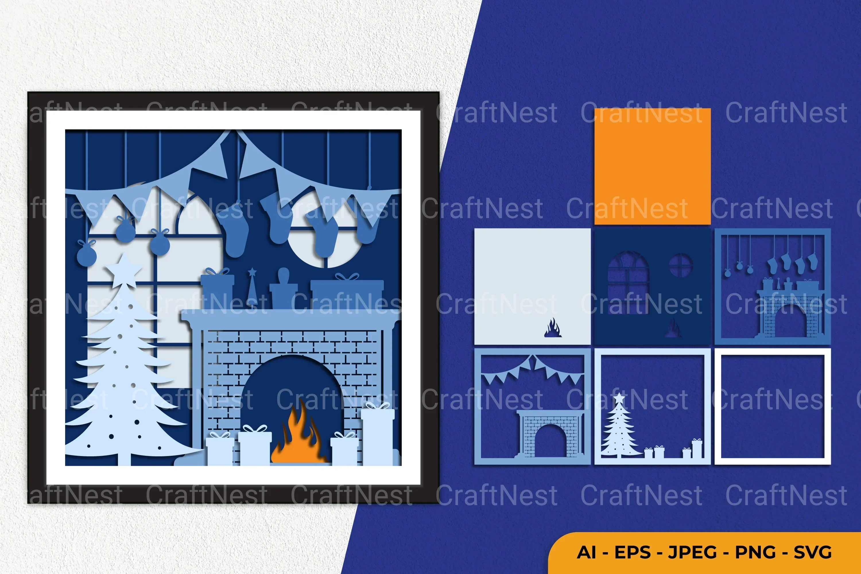 Christmas Scene Inside Home Papercut SVG Bundle
