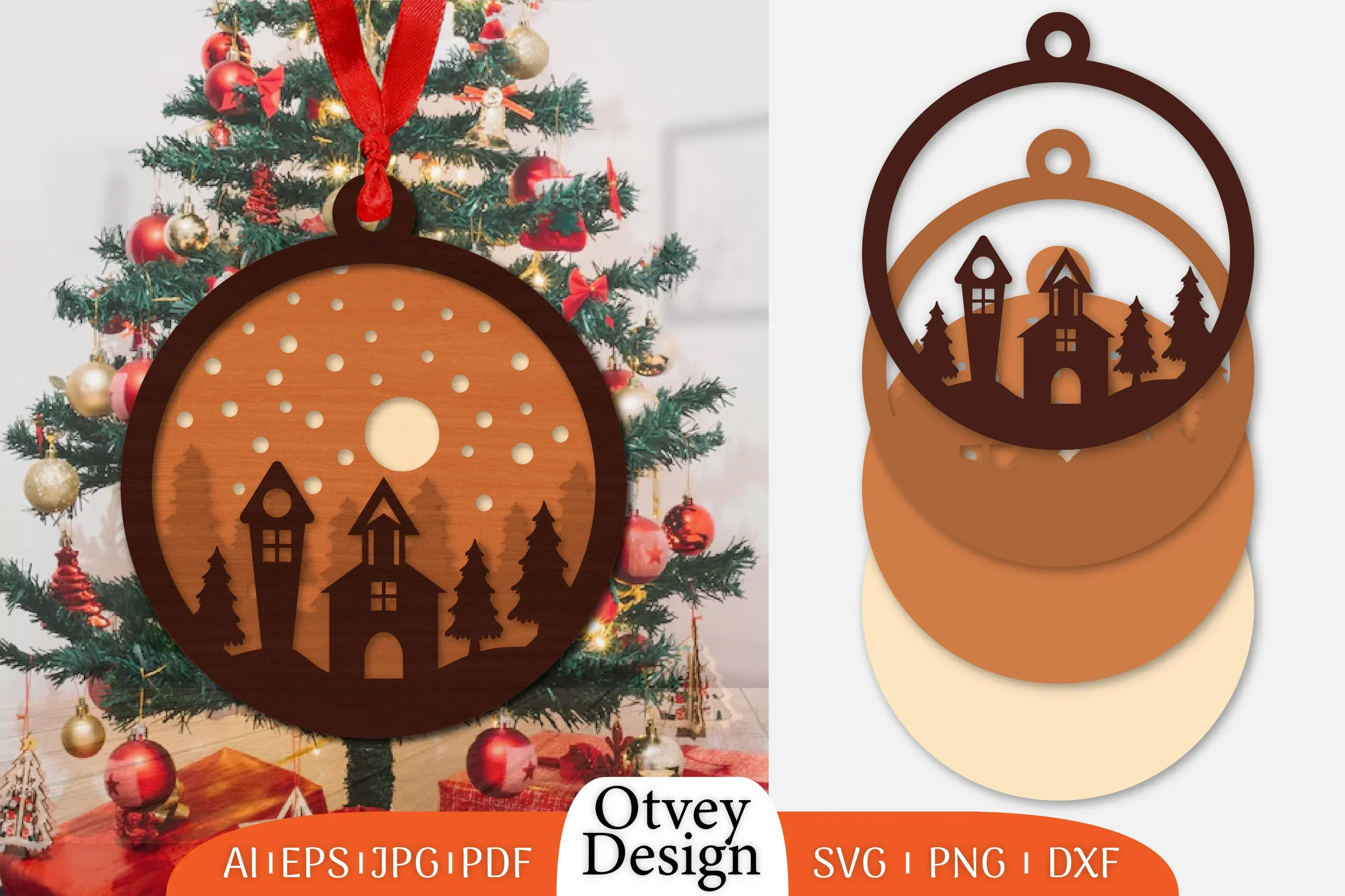 Christmas Scene Ornament Lasercut SVG Bundle