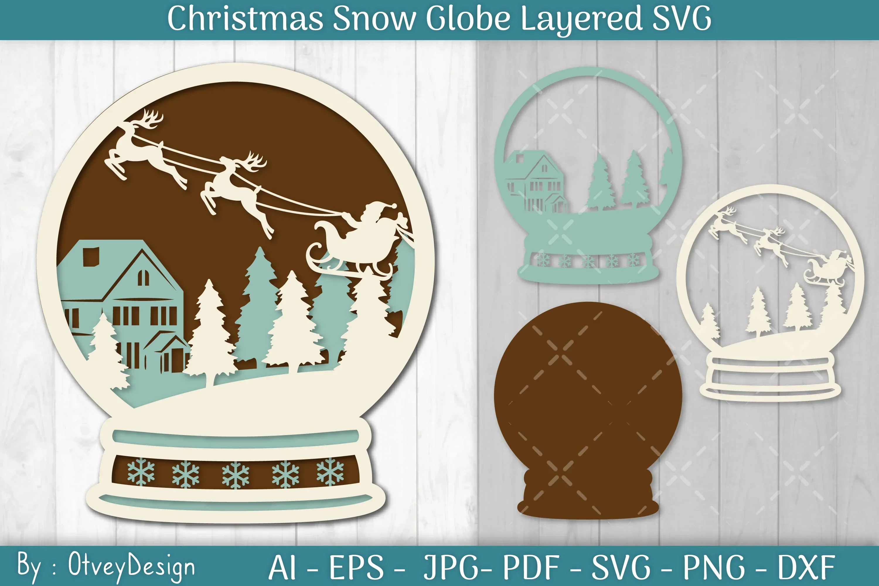 Christmas Snow Globe Layered SVG Bundle