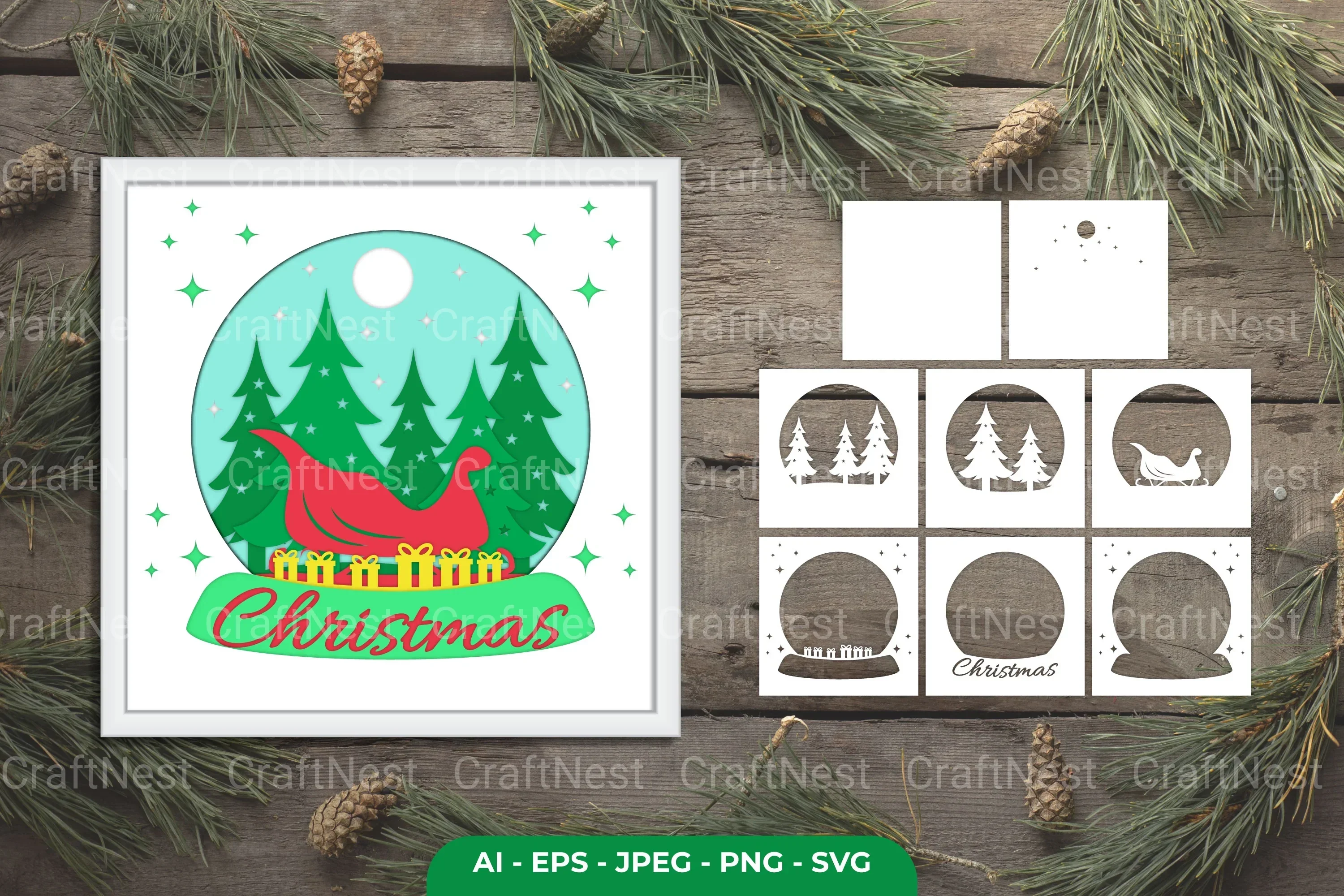 Christmas Snowglobe Layered Papercut SVG Bundle