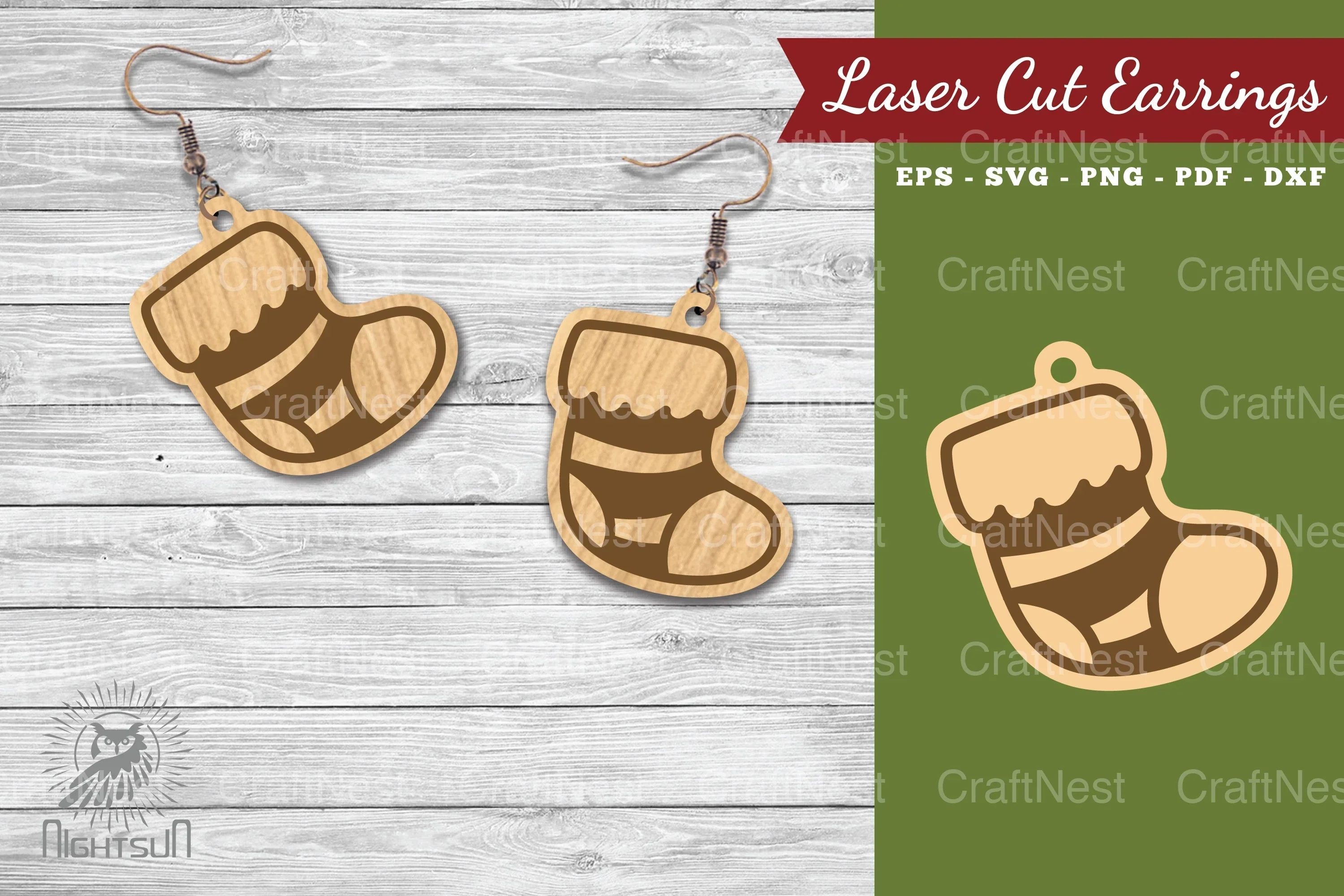 Christmas Sock Laser Cut Earrings SVG Bundle