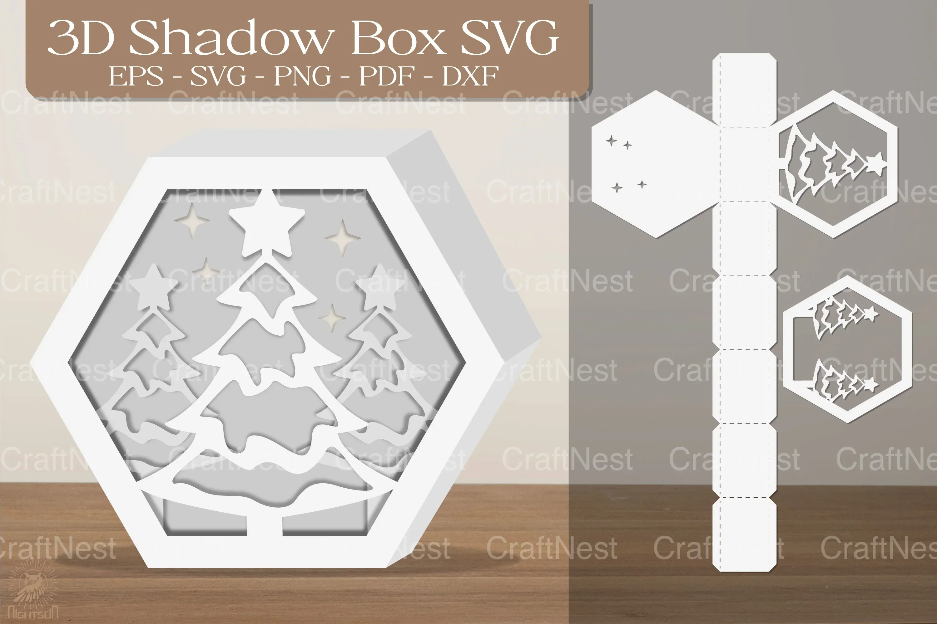 Christmas Tree 3D Shadow Box Clipart Bundle