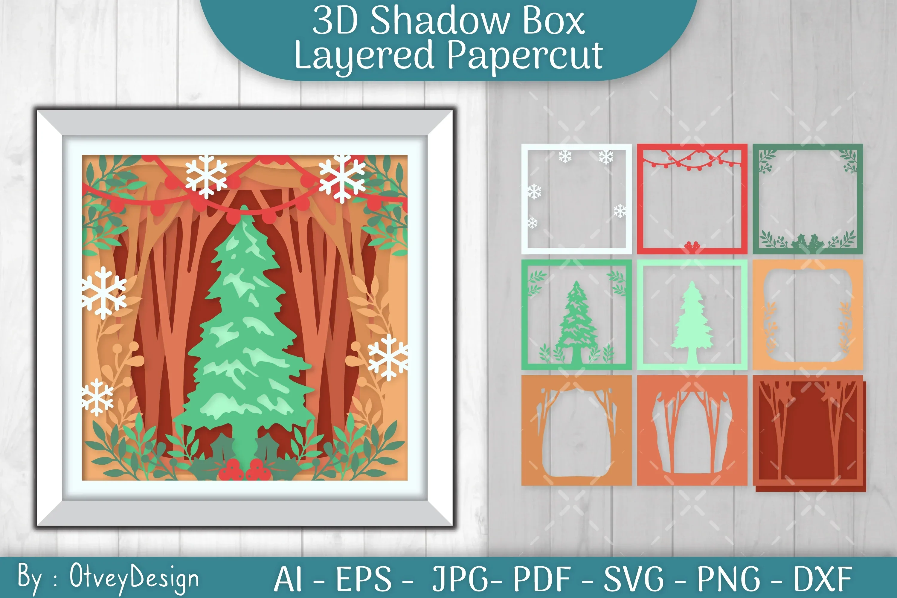 Christmas Tree 3D Shadow Box SVG Bundle - Image 2