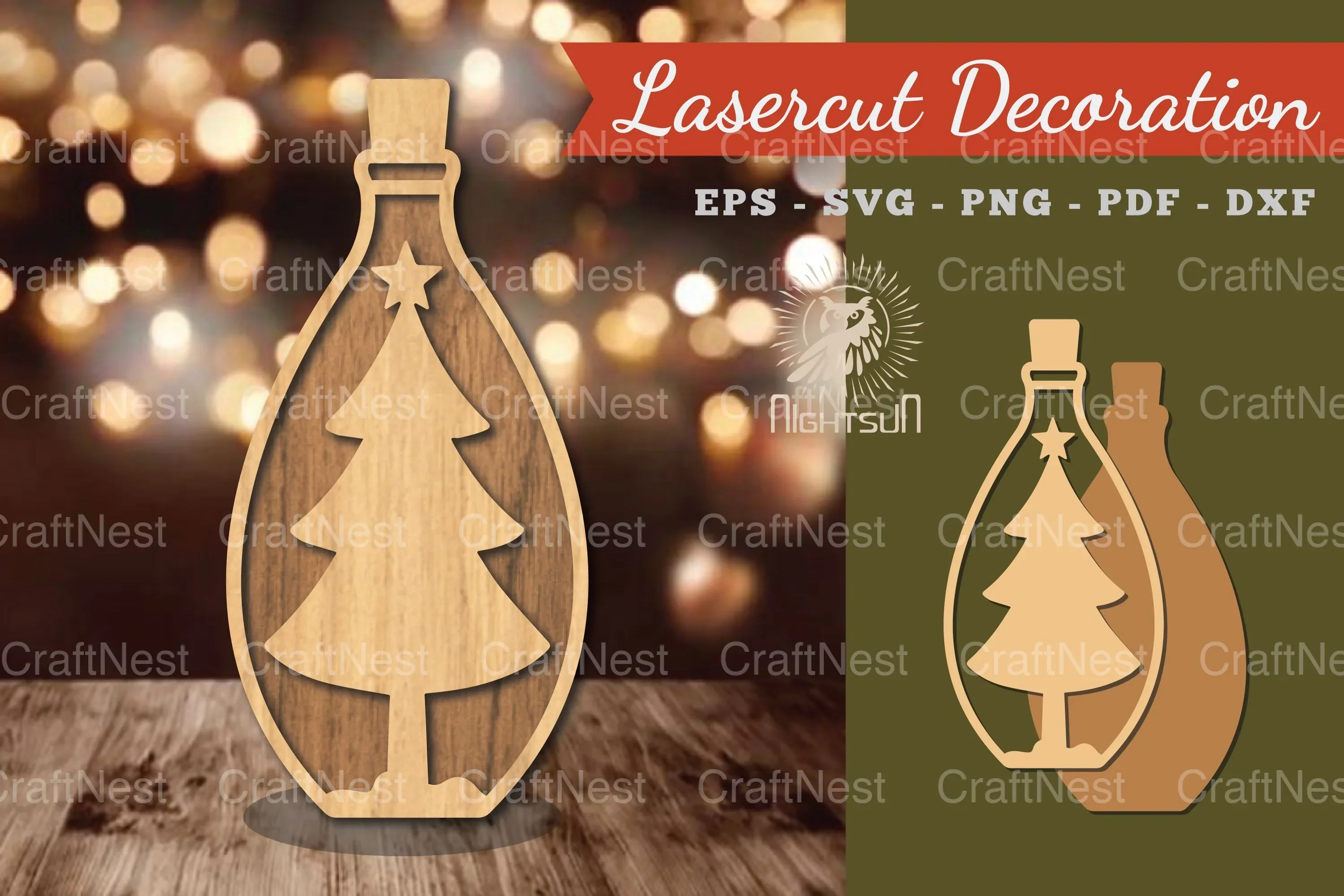 Christmas Tree in Bottle Lasercut Decoration Clipart Bundle