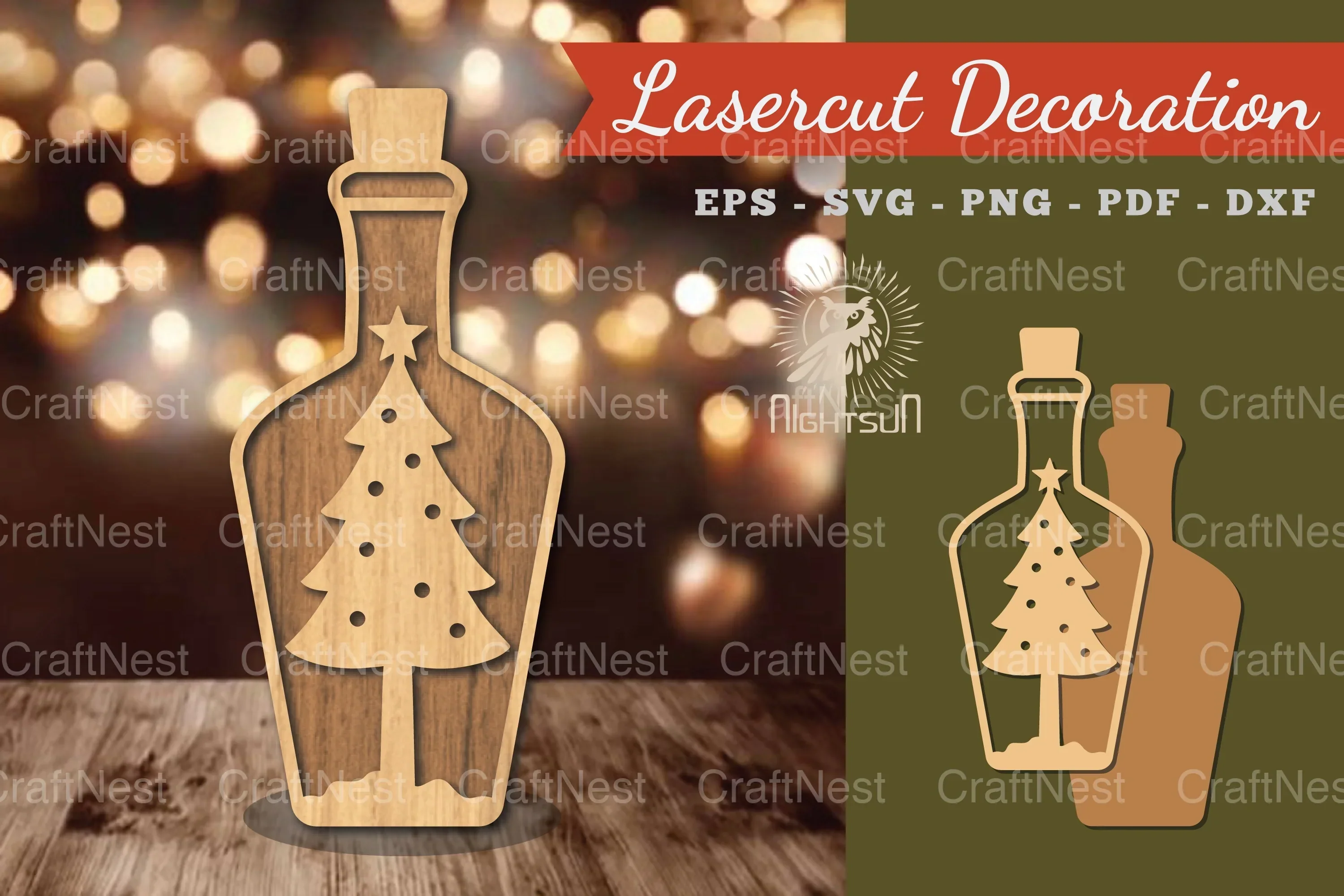 Christmas Tree in Bottle Lasercut Decoration Clipart Bundle