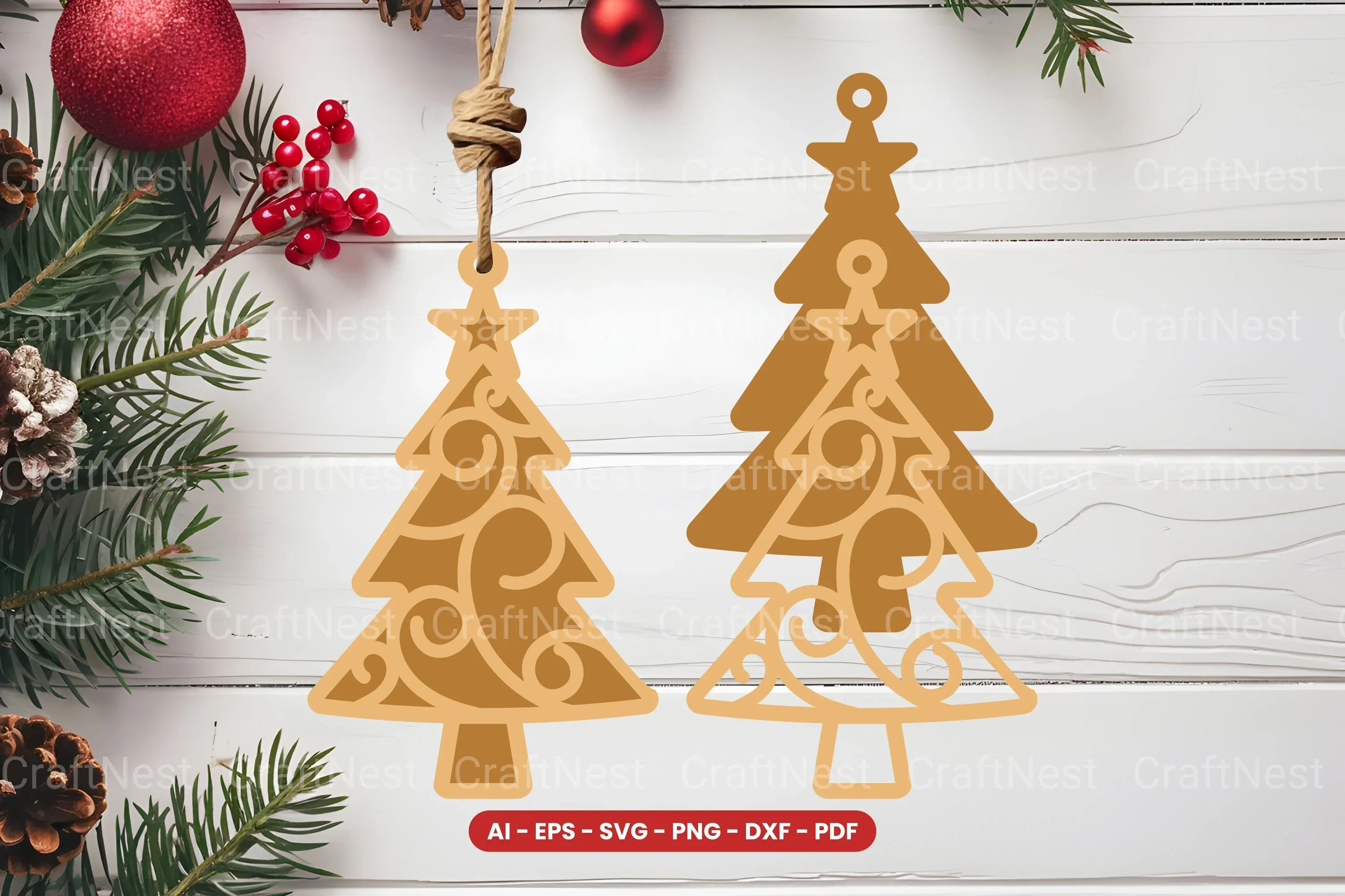 Christmas Tree Ornament Laser Cut SVG Bundle - Clipart Bundle