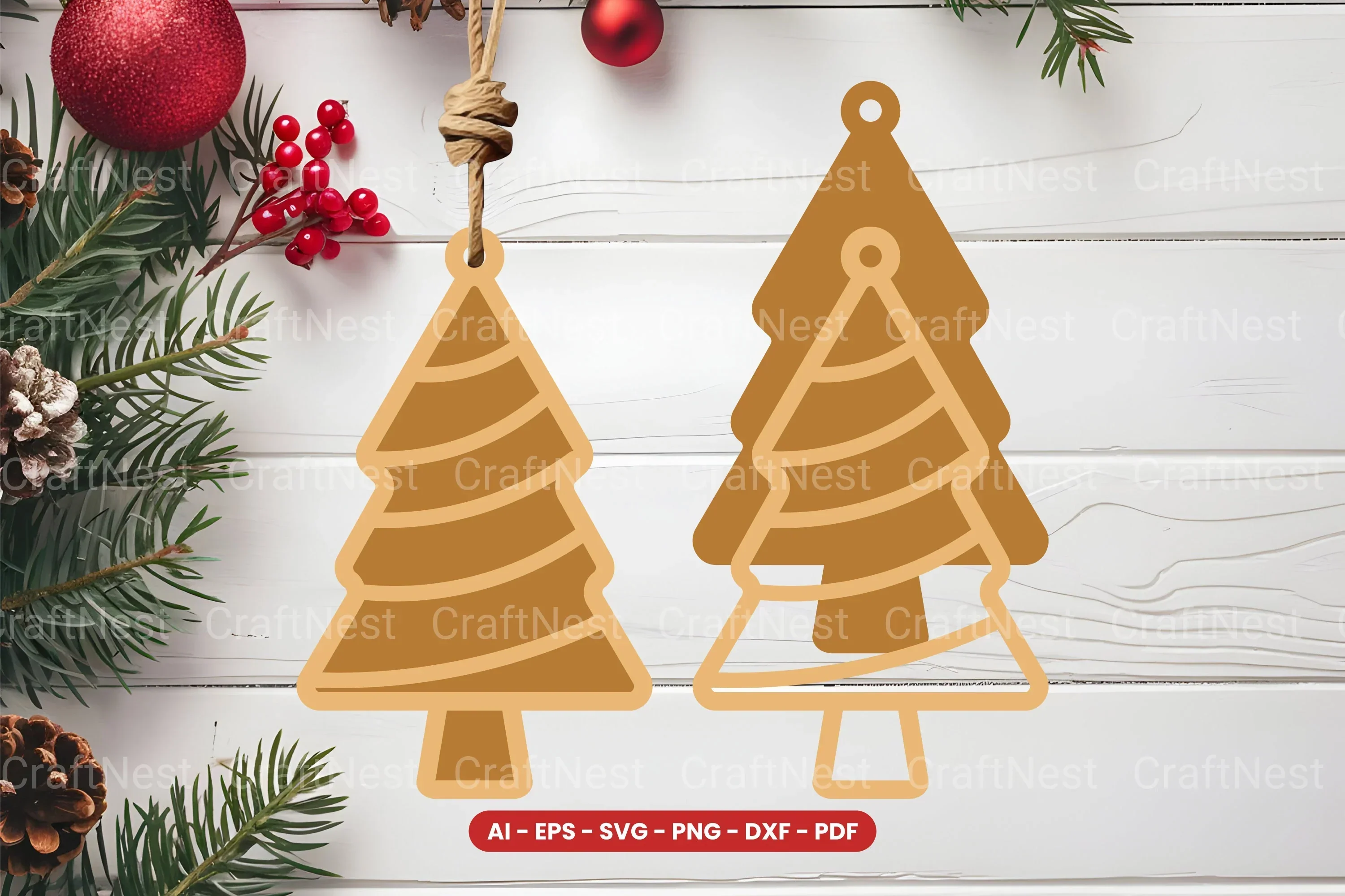 Christmas Tree Ornament Laser Cut SVG Bundle - Clipart Bundle