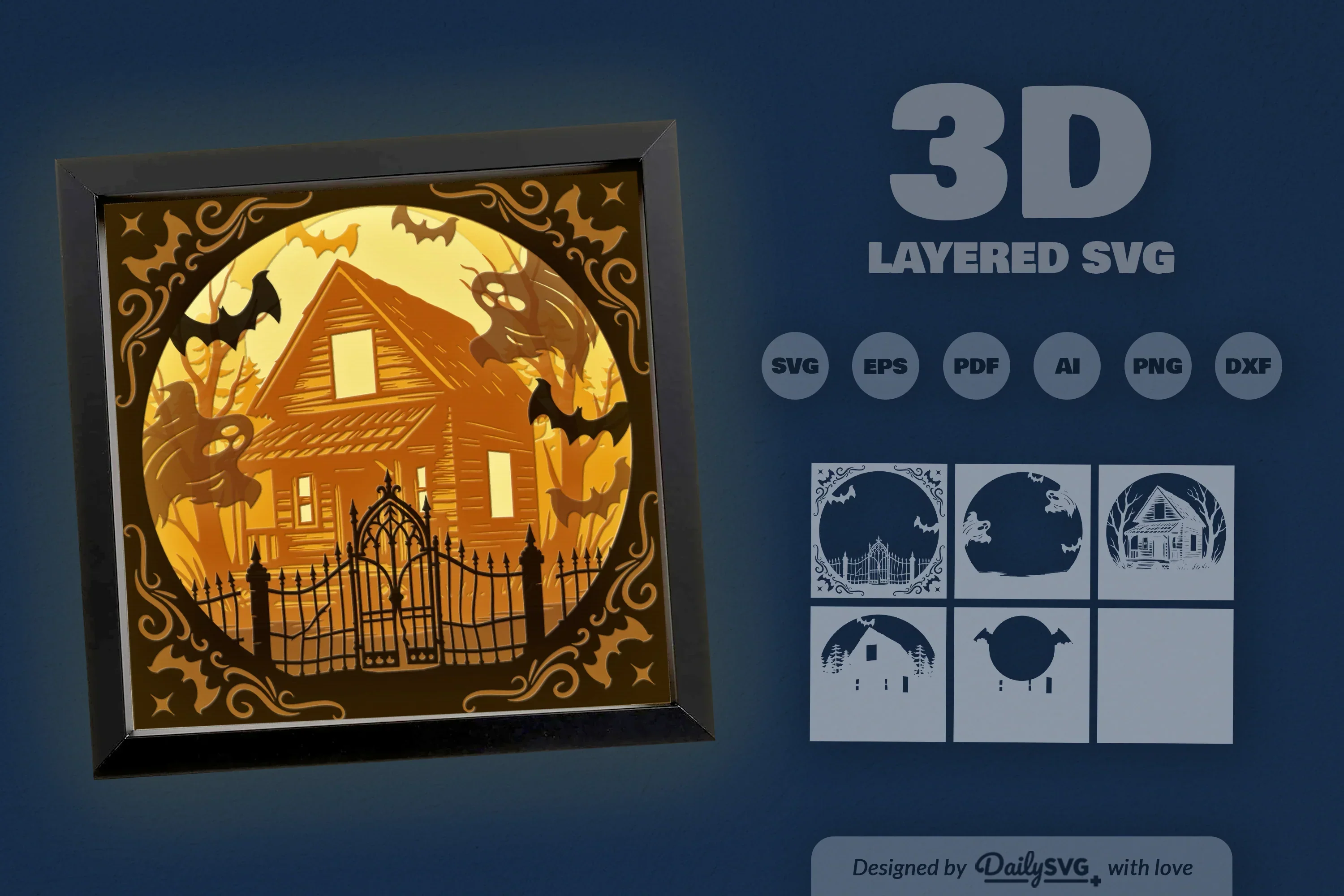 Circle Haunted Cabin 3D Papercut SVG Bundle - Image 3
