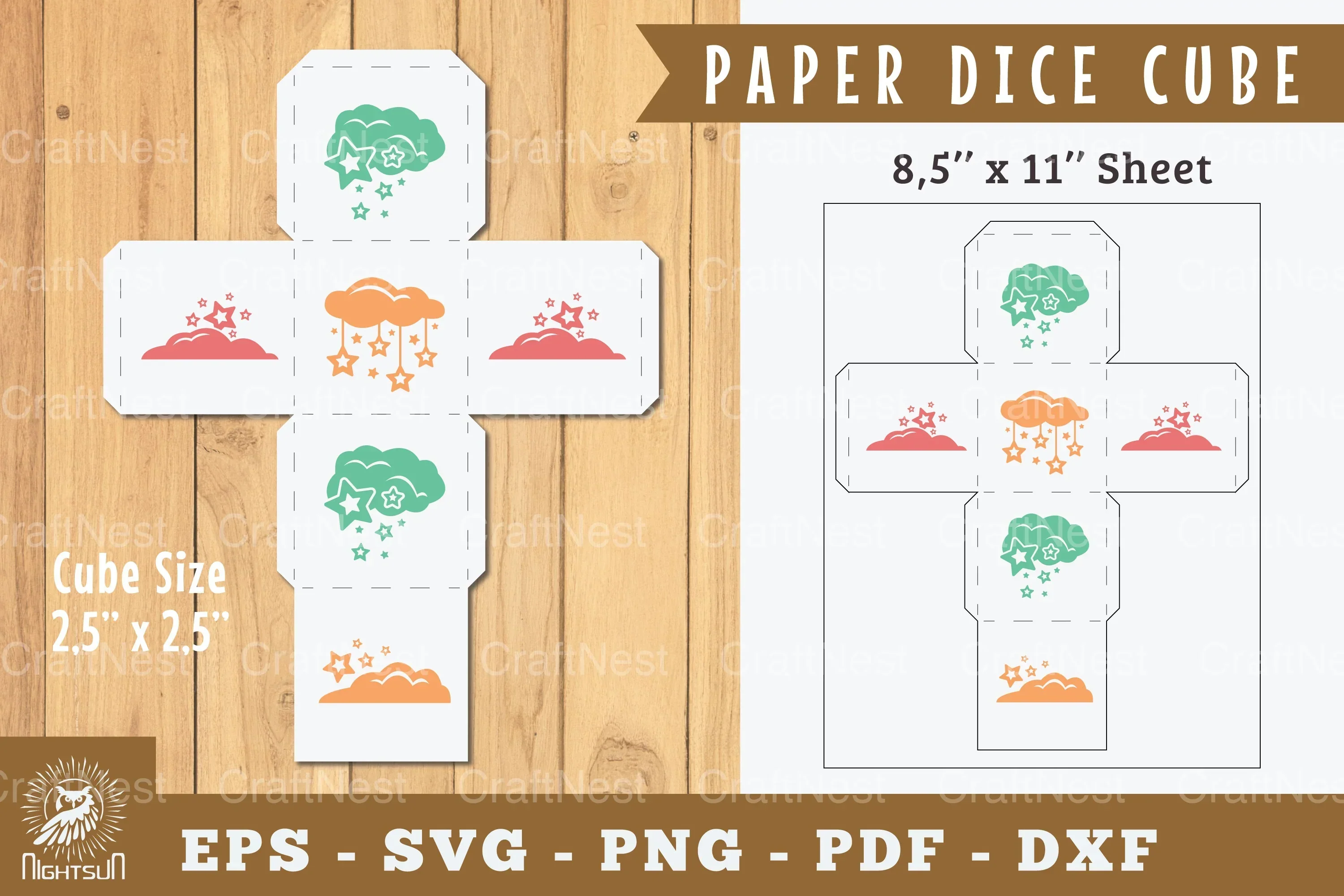 Cloud Star Paper Dice Cube Printable Clipart Bundle