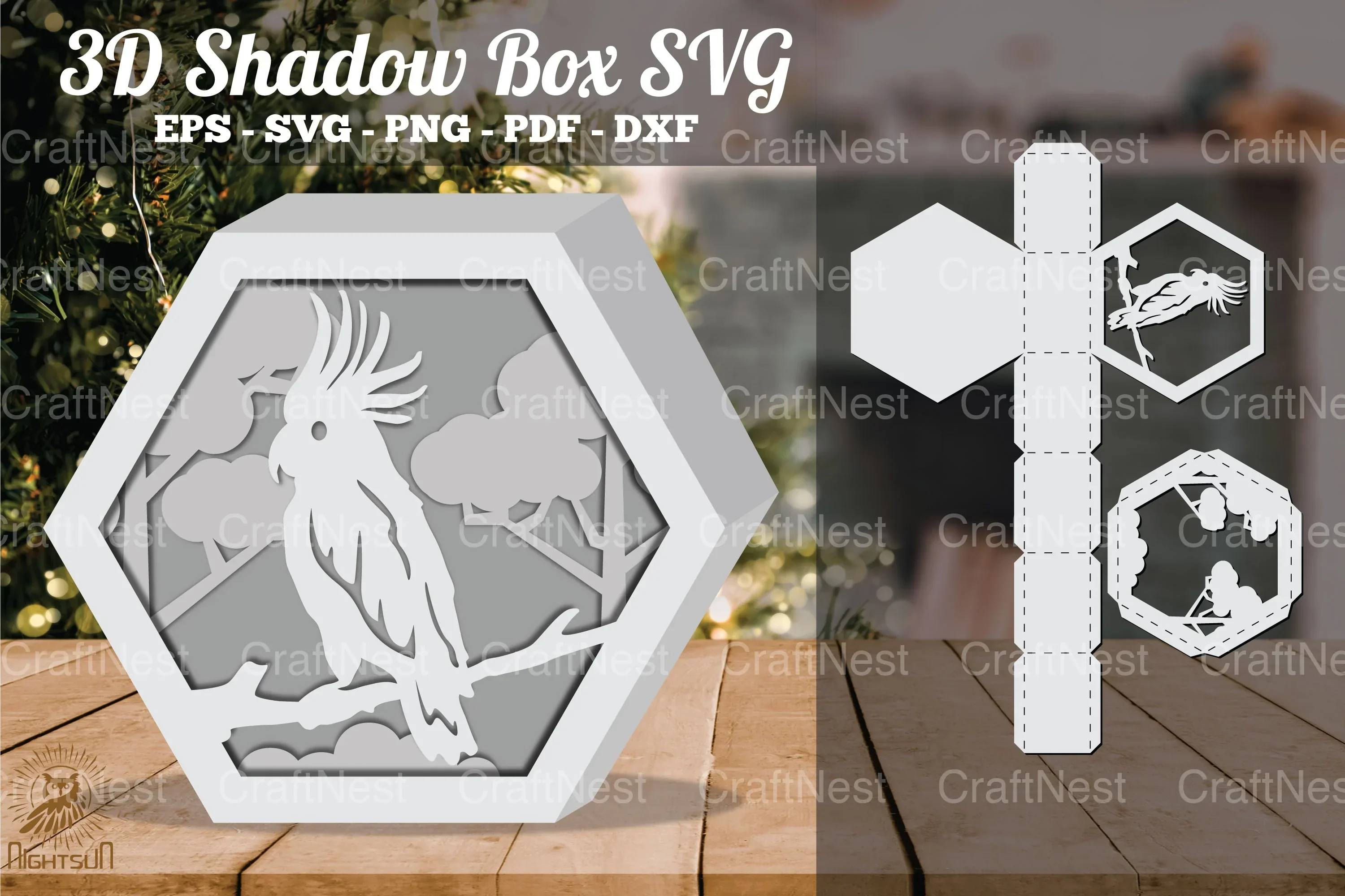 Cockatoo in Forest 3D Shadow Box Clipart Bundle