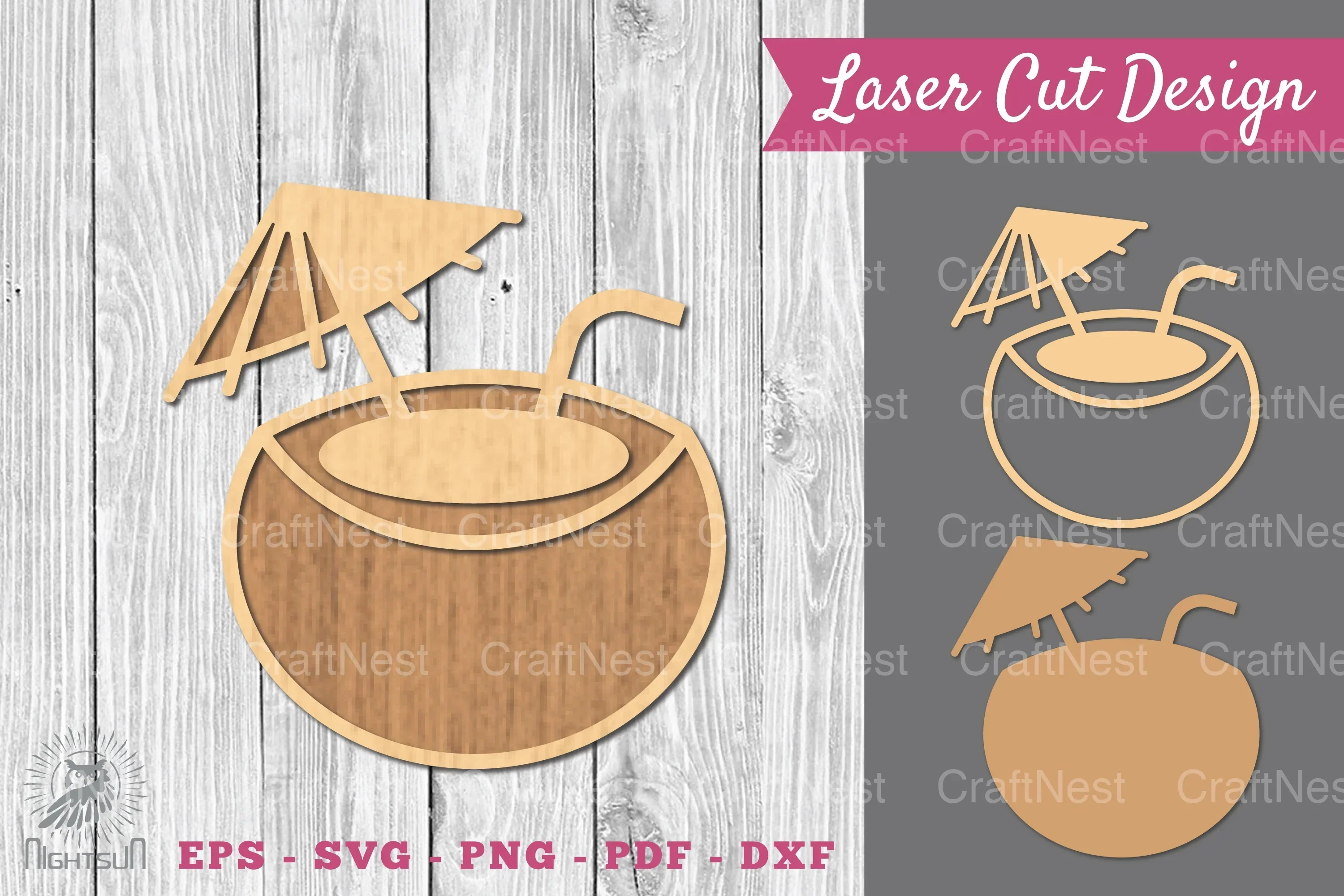 Coconut Cocktail Drink Laser Cut Decoration Clipart Bundle