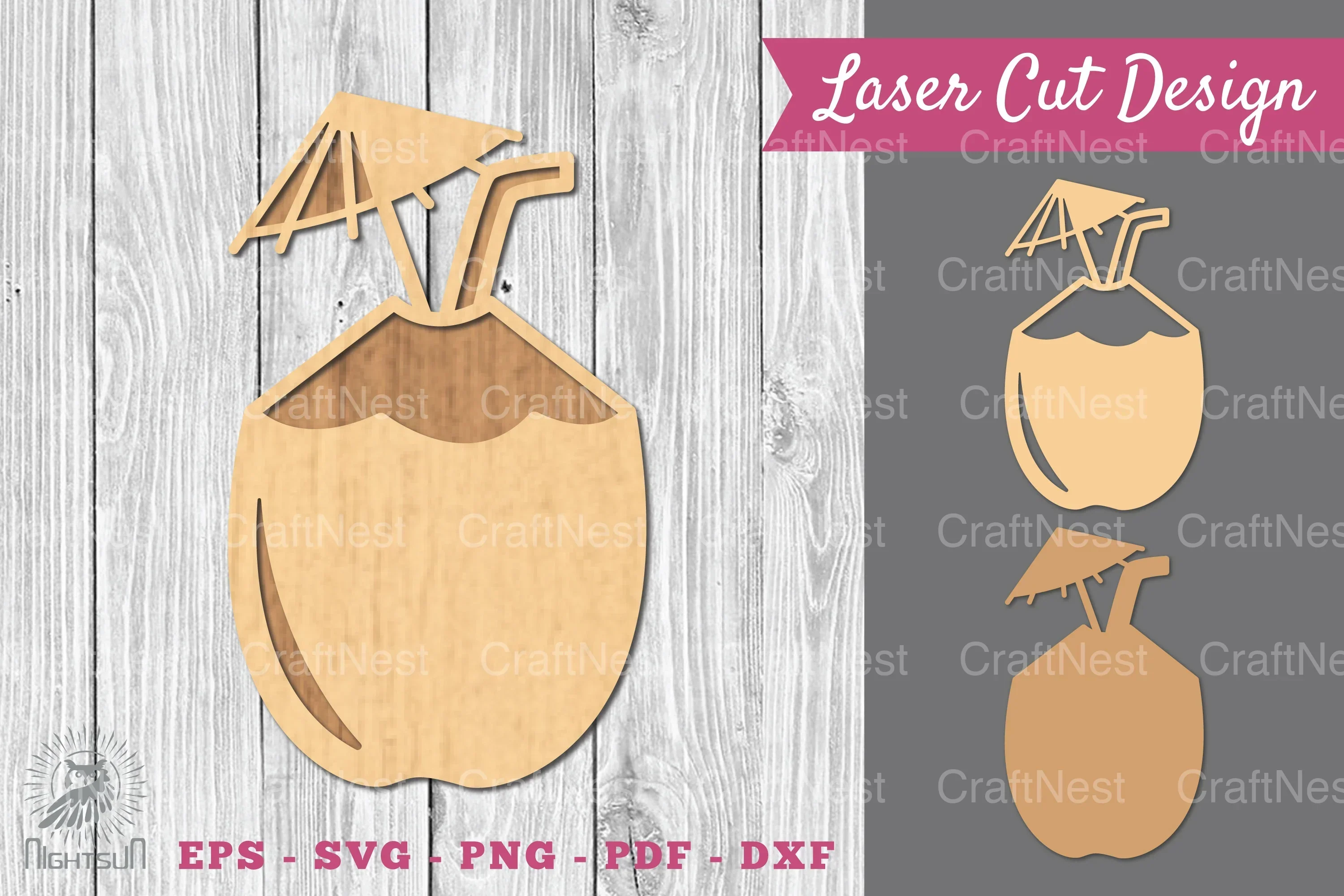 Coconut Cocktail Drink Laser Cut Decoration Clipart Bundle