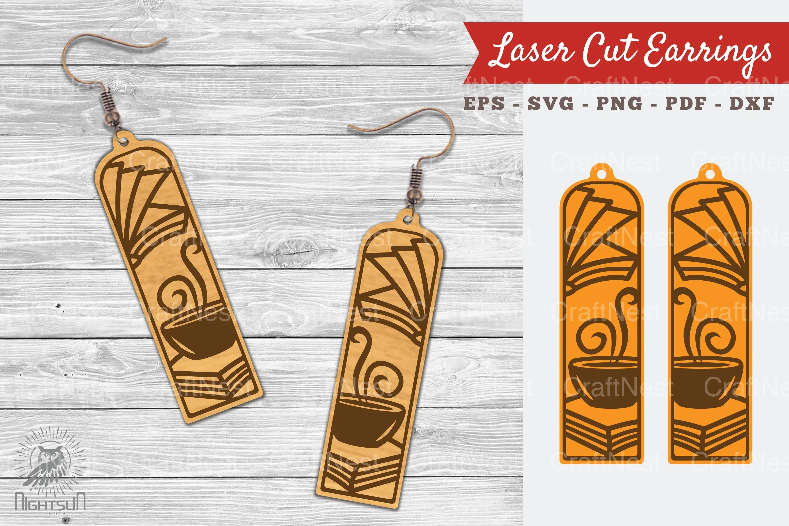 Coffee and Book Laser Cut Earrings SVG Bundle