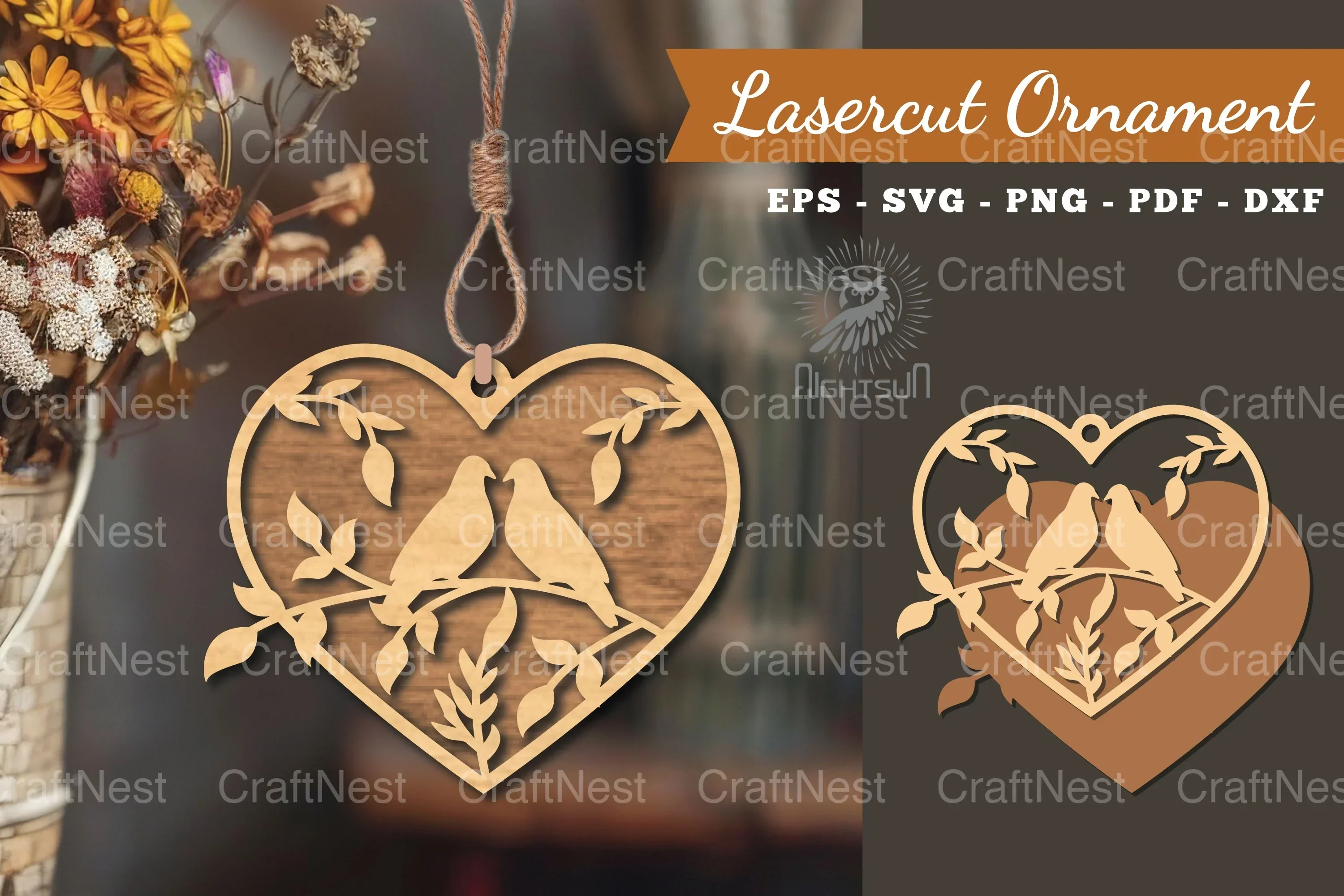 Couple Birds Laser Cut Ornament Clipart Bundle