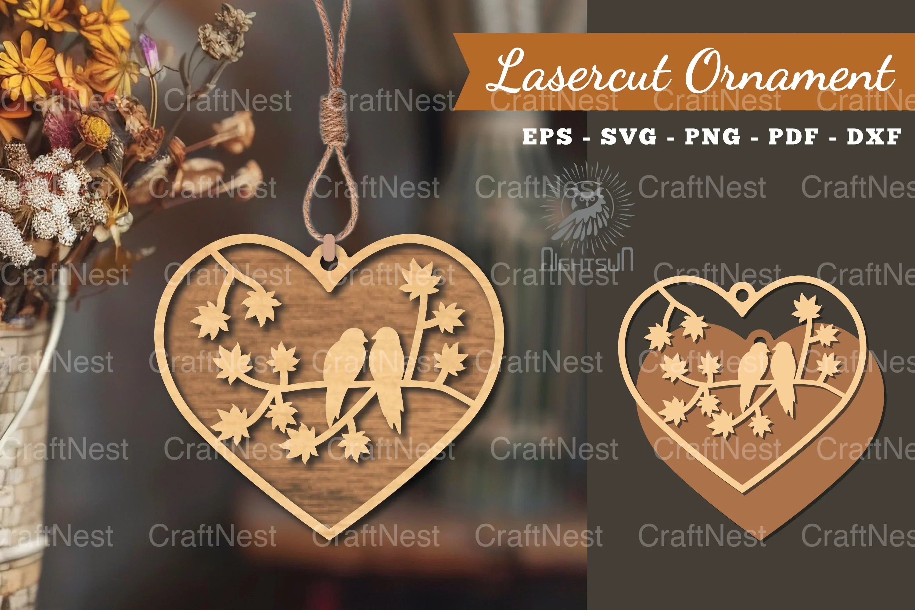 Couple Birds Laser Cut Ornament Design