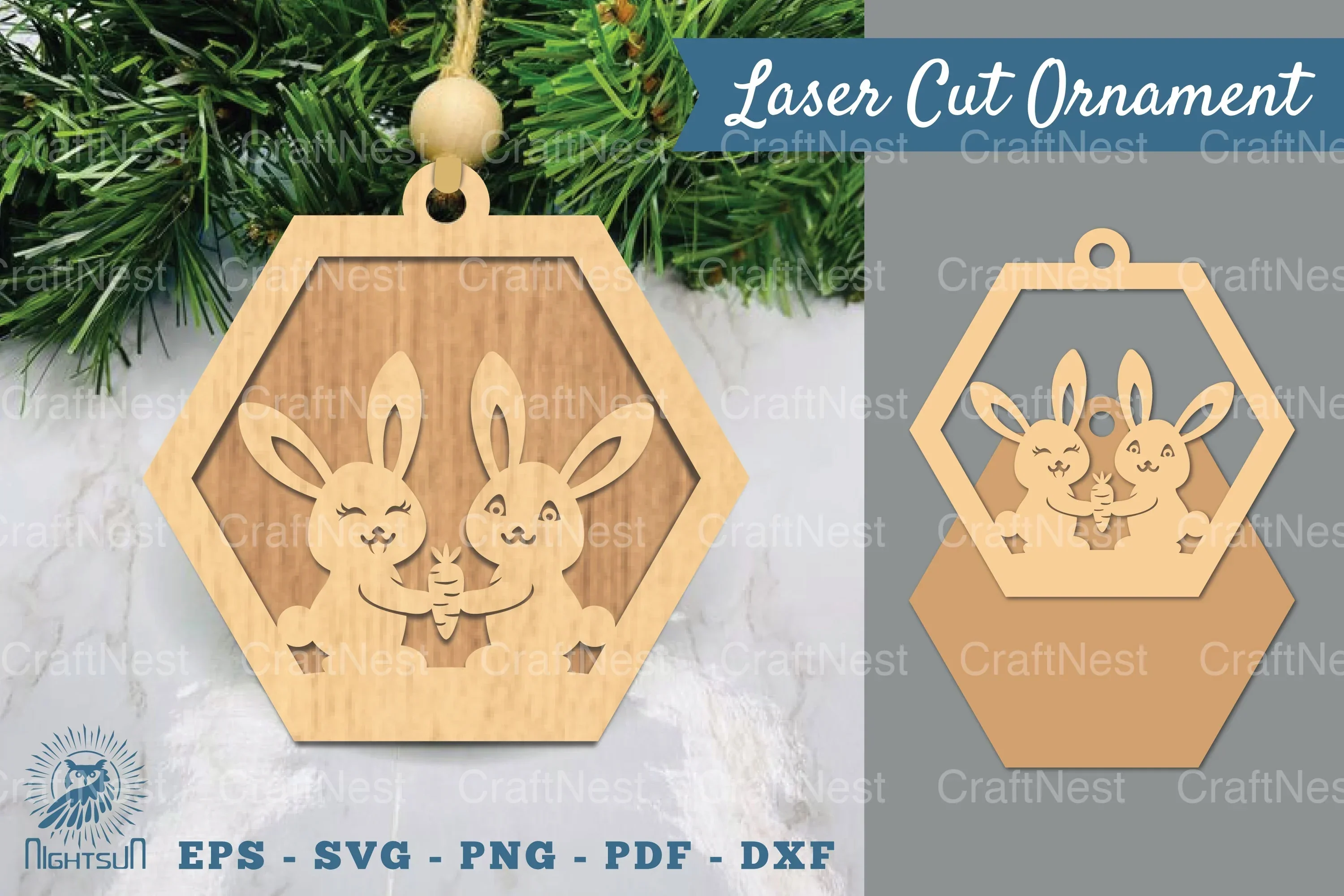 Couple Bunny Laser Cut Ornament Clipart Bundle