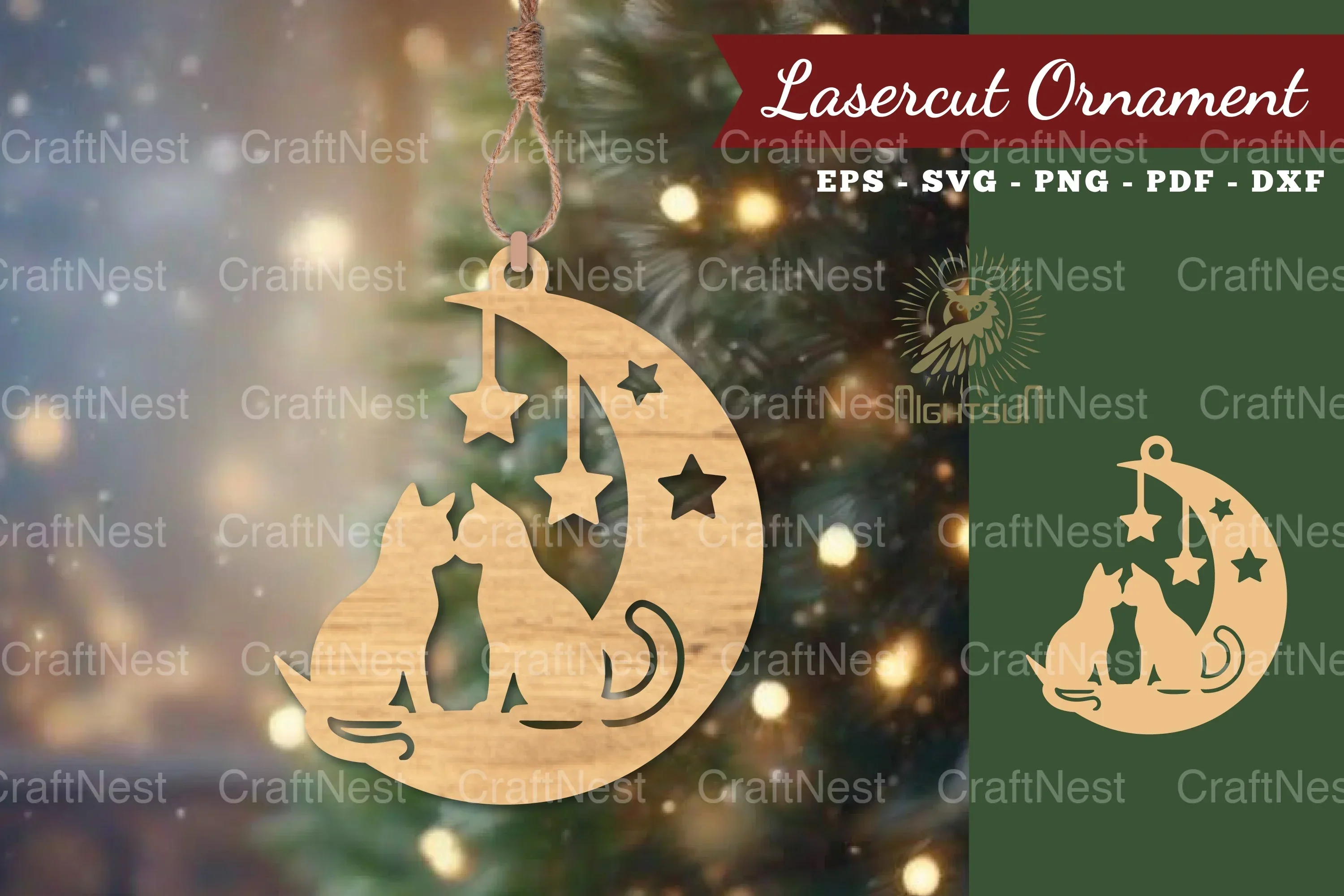 Couple Cat in Moon Lasercut Ornament Clipart Bundle
