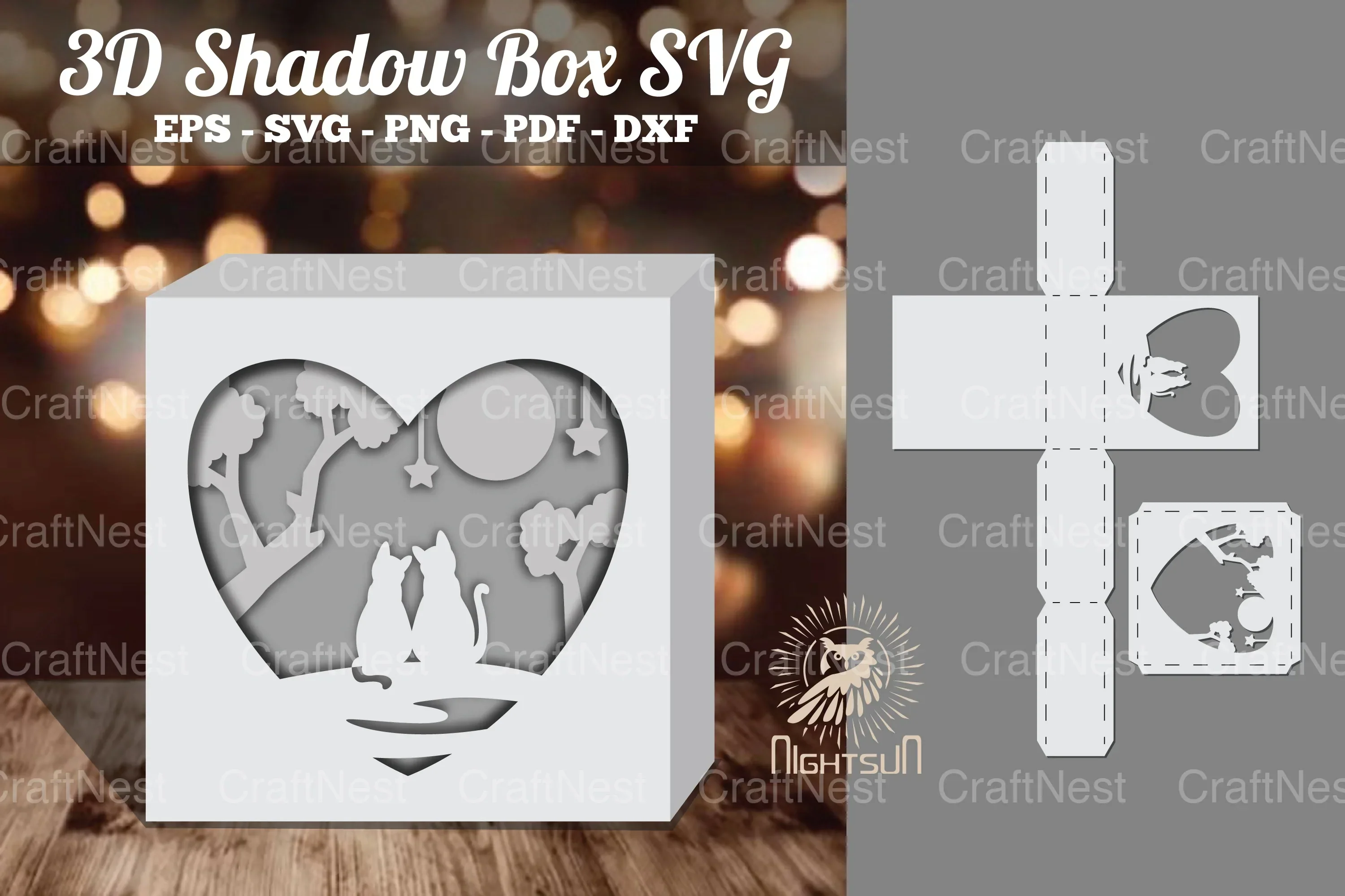 Couple Cats 3D Papercut Shadow Box Clipart Bundle