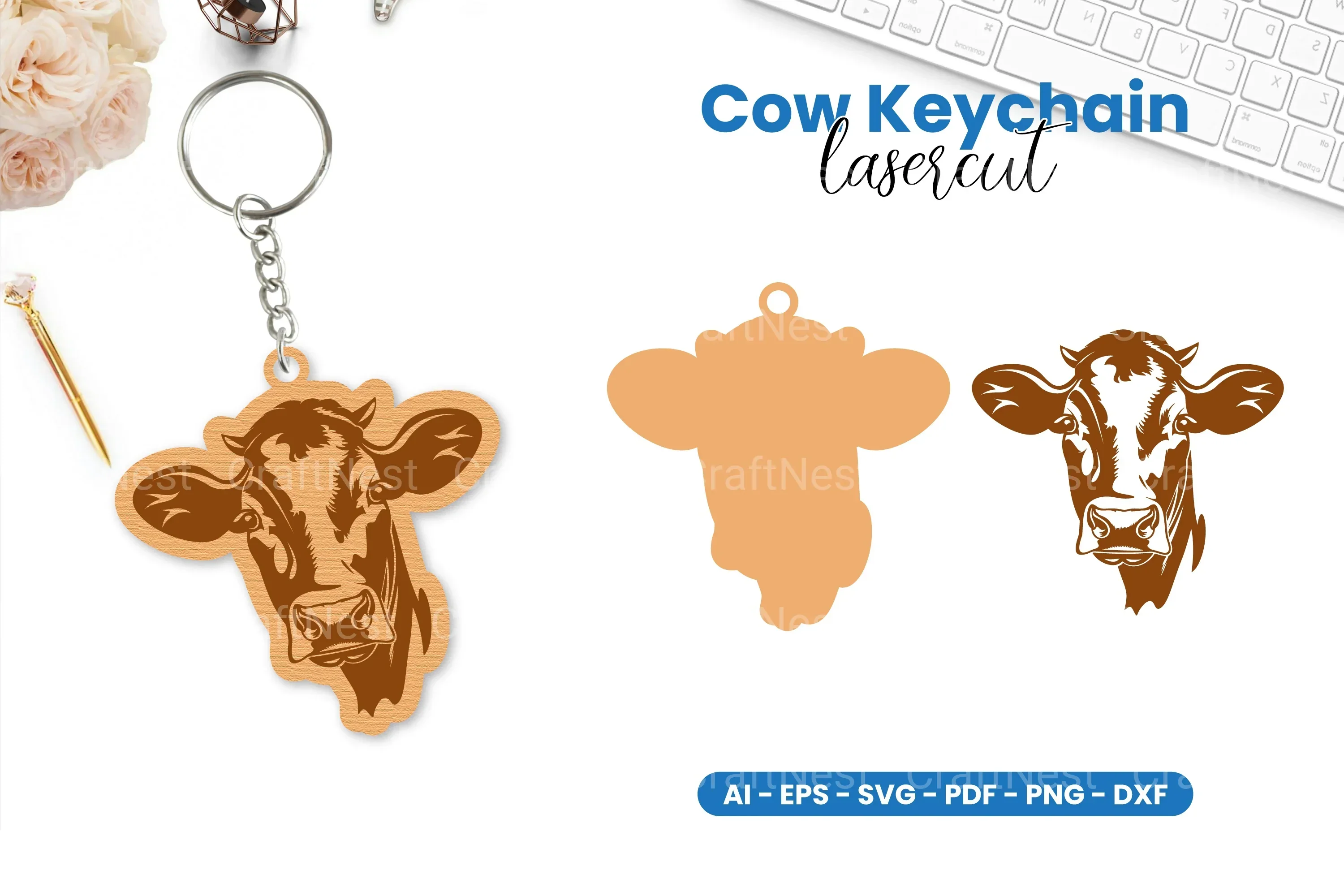 Cow Keychain Lasercut Clipart Bundle