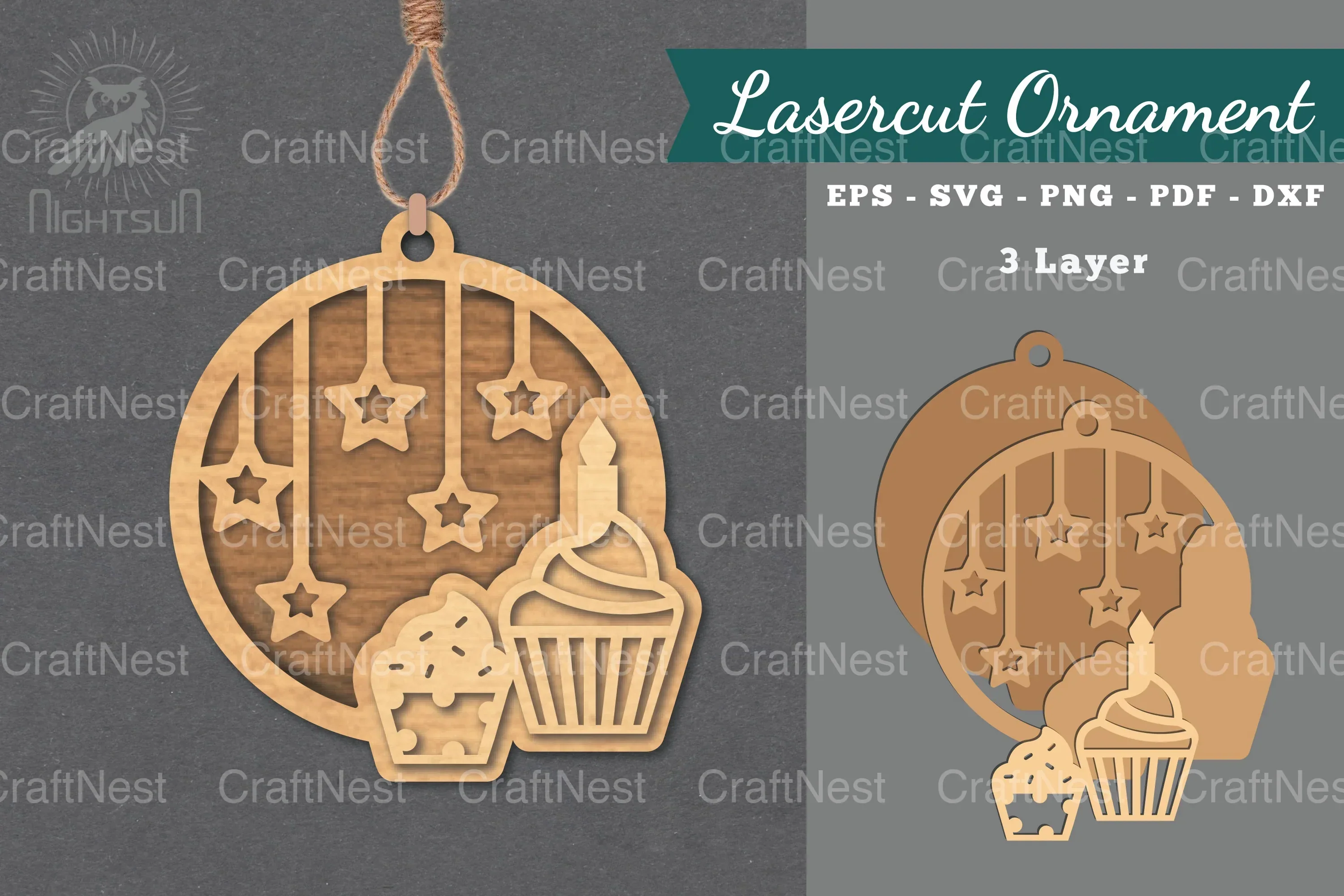 Cupcake Laser Cut Ornament SVG Bundle