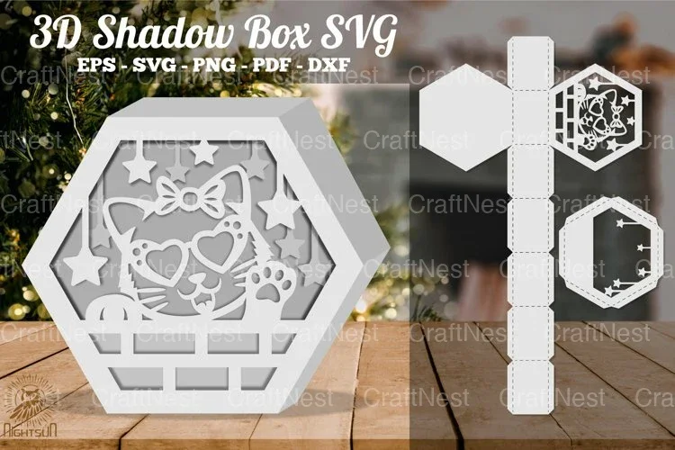 Cute Cat Hexagon Shadow Box Clipart Bundle