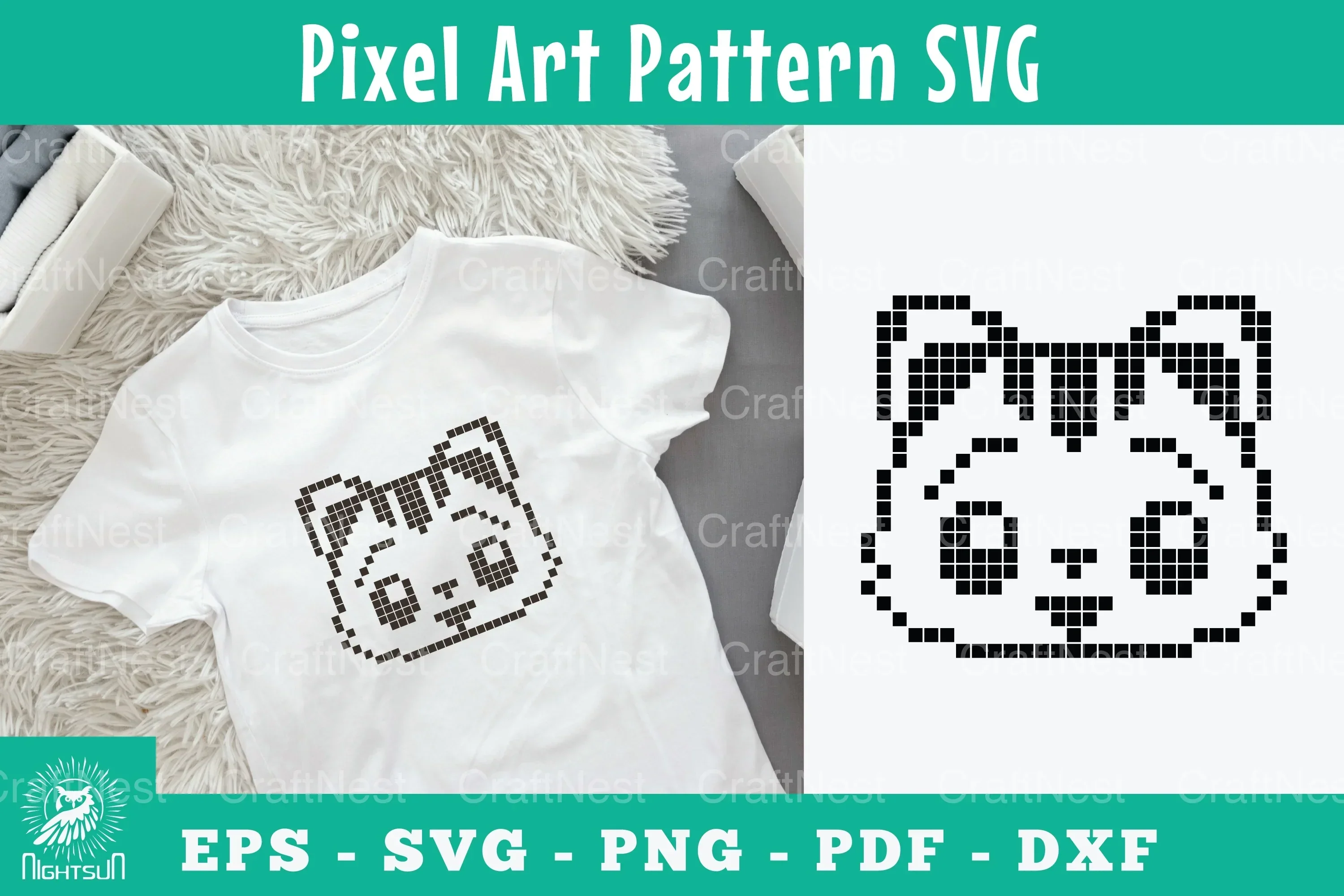 Cute Cat Pixel Art Pattern Clipart Bundle