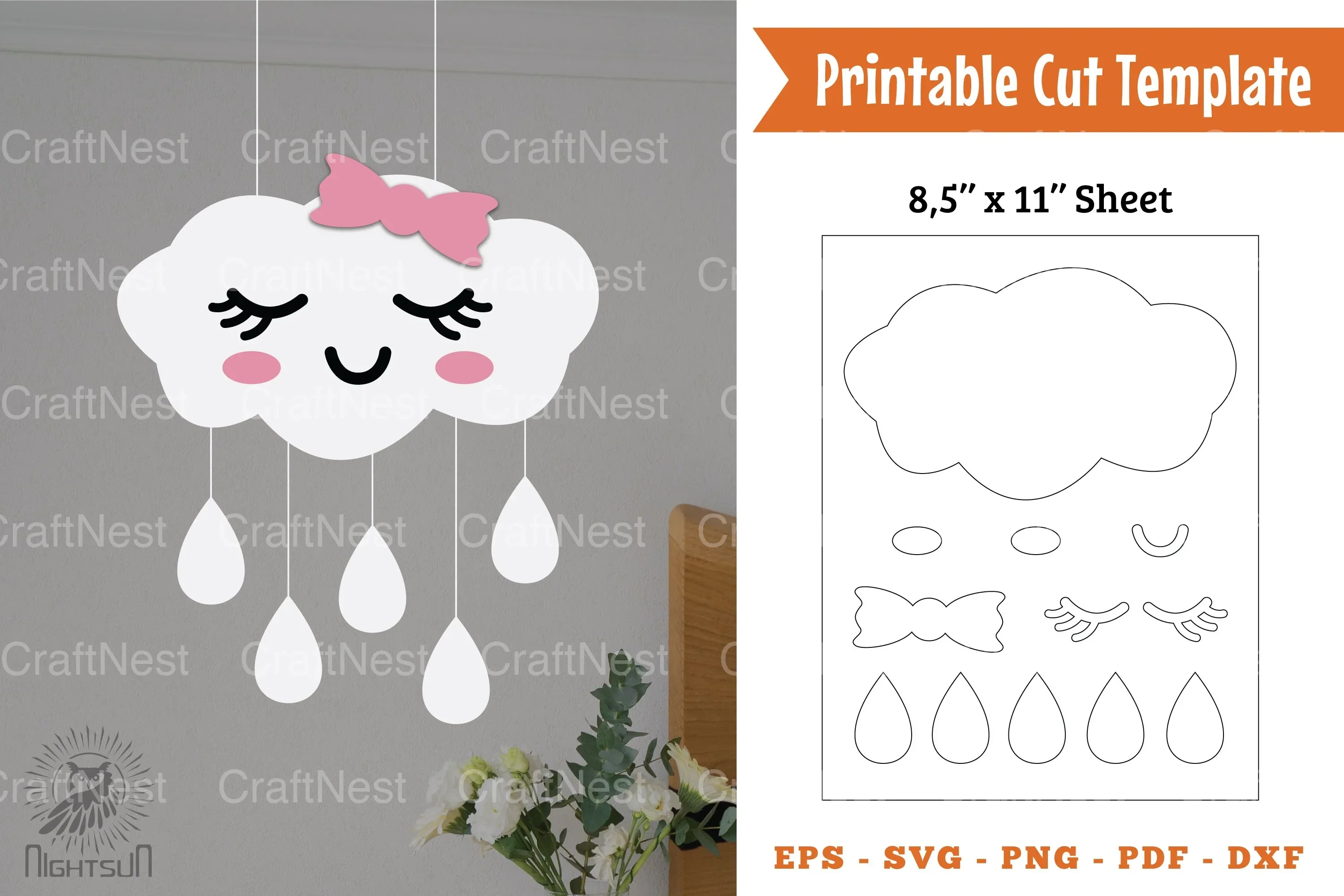 Cute Clouds Papercut Template Bundle