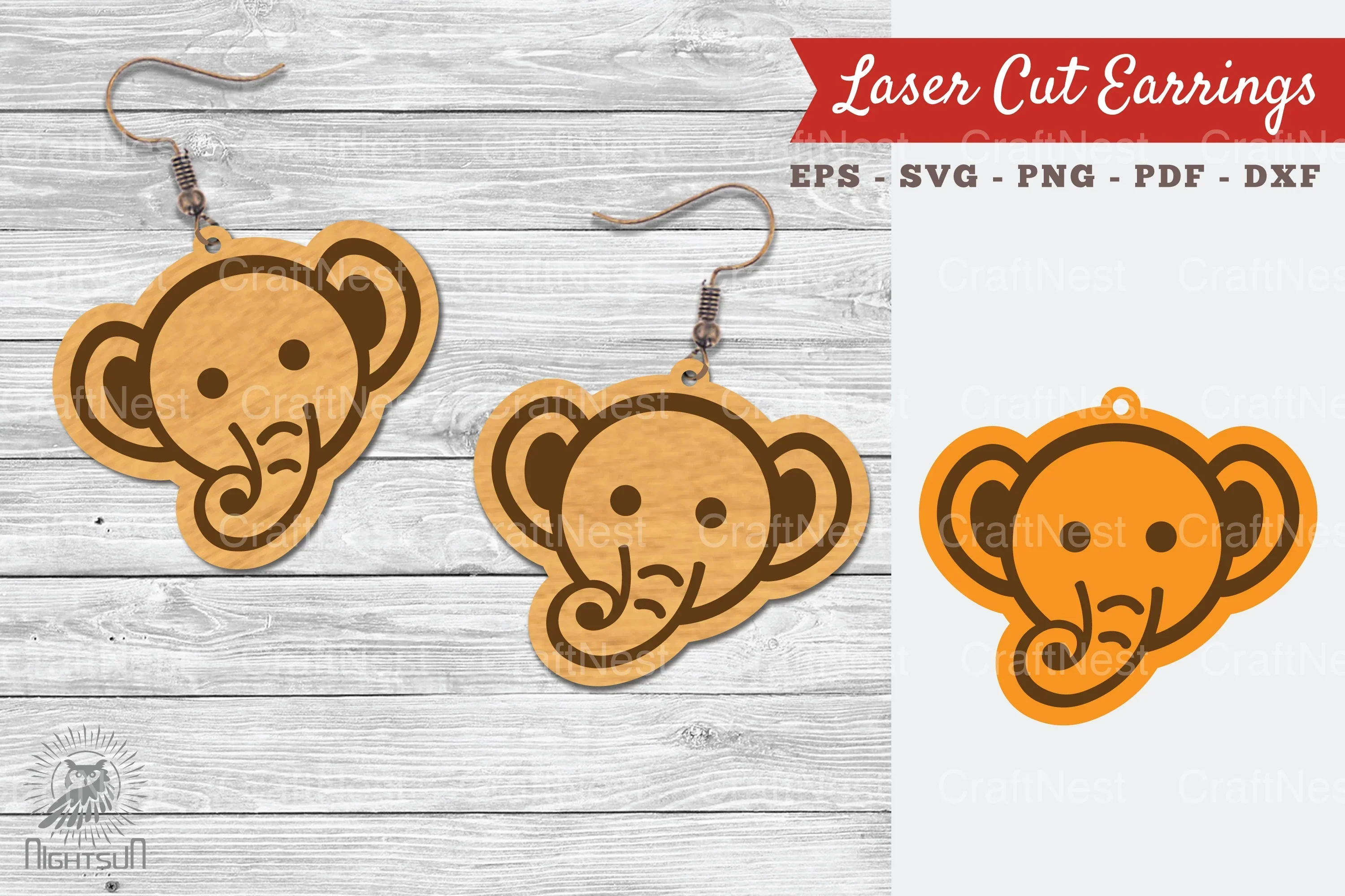 Cute Elephant Laser Cut Earrings Design Bundle