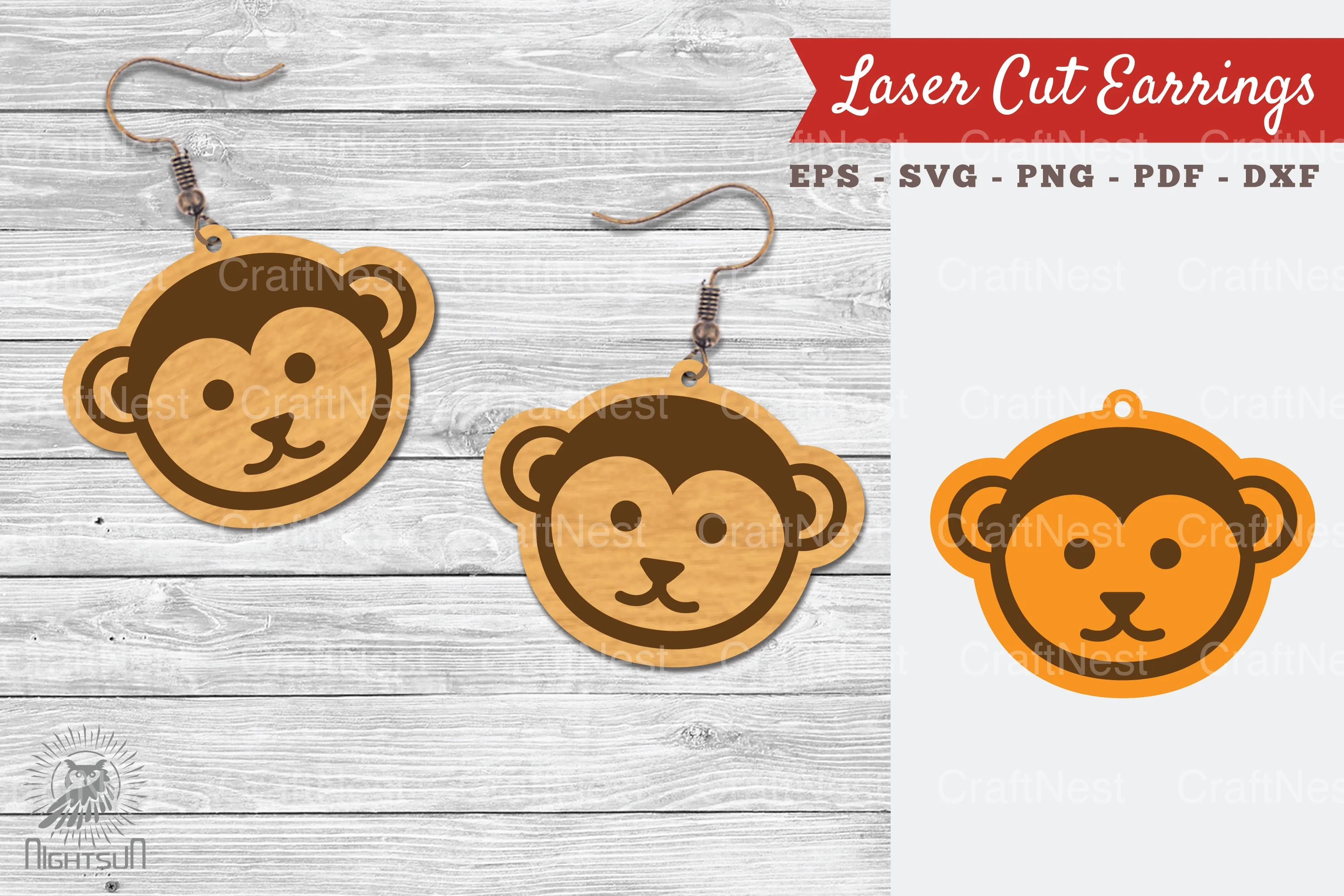 Cute Monkey Laser Cut Earrings Design Bundle