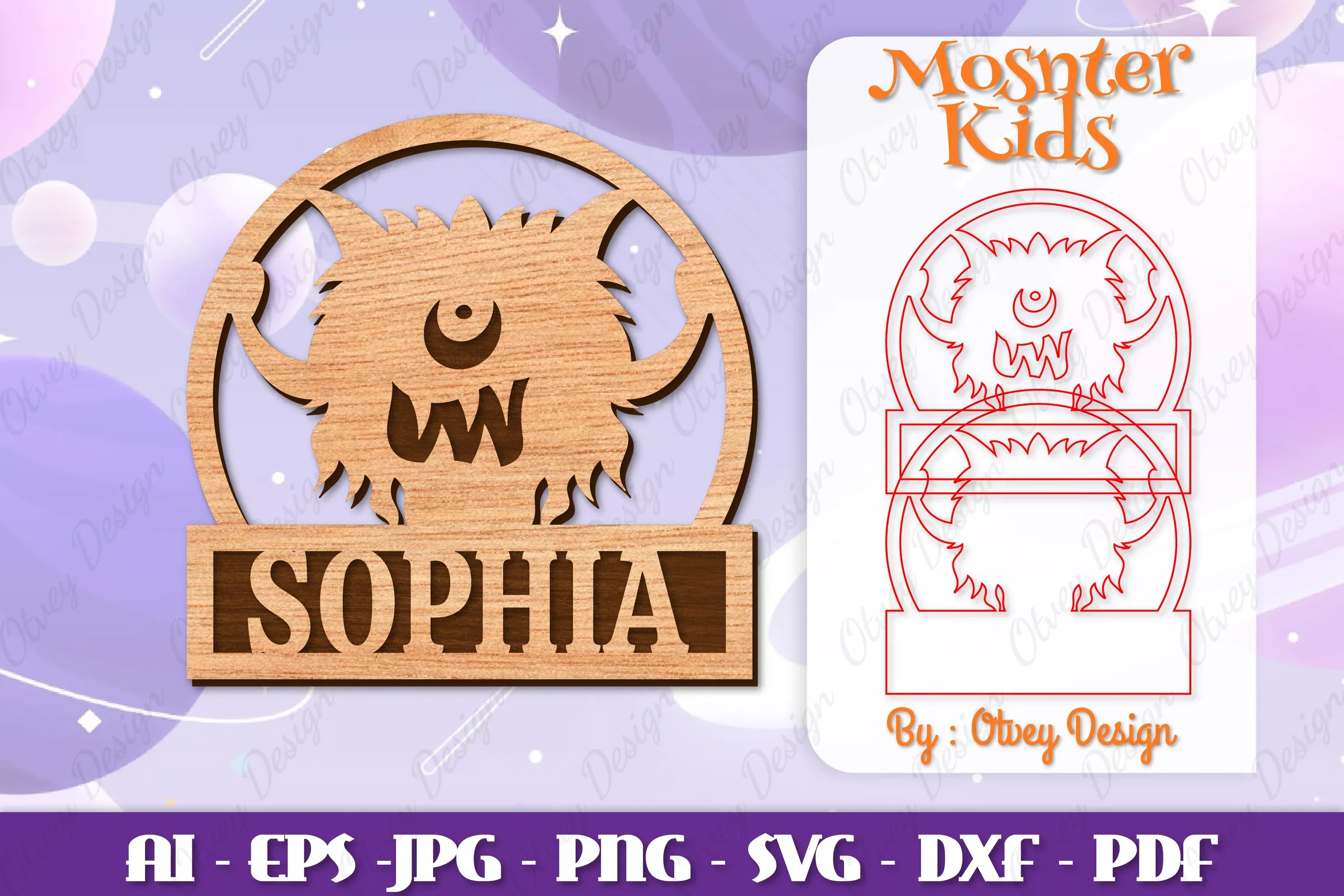Cute Monster Name Sign Lasercut SVG Bundle