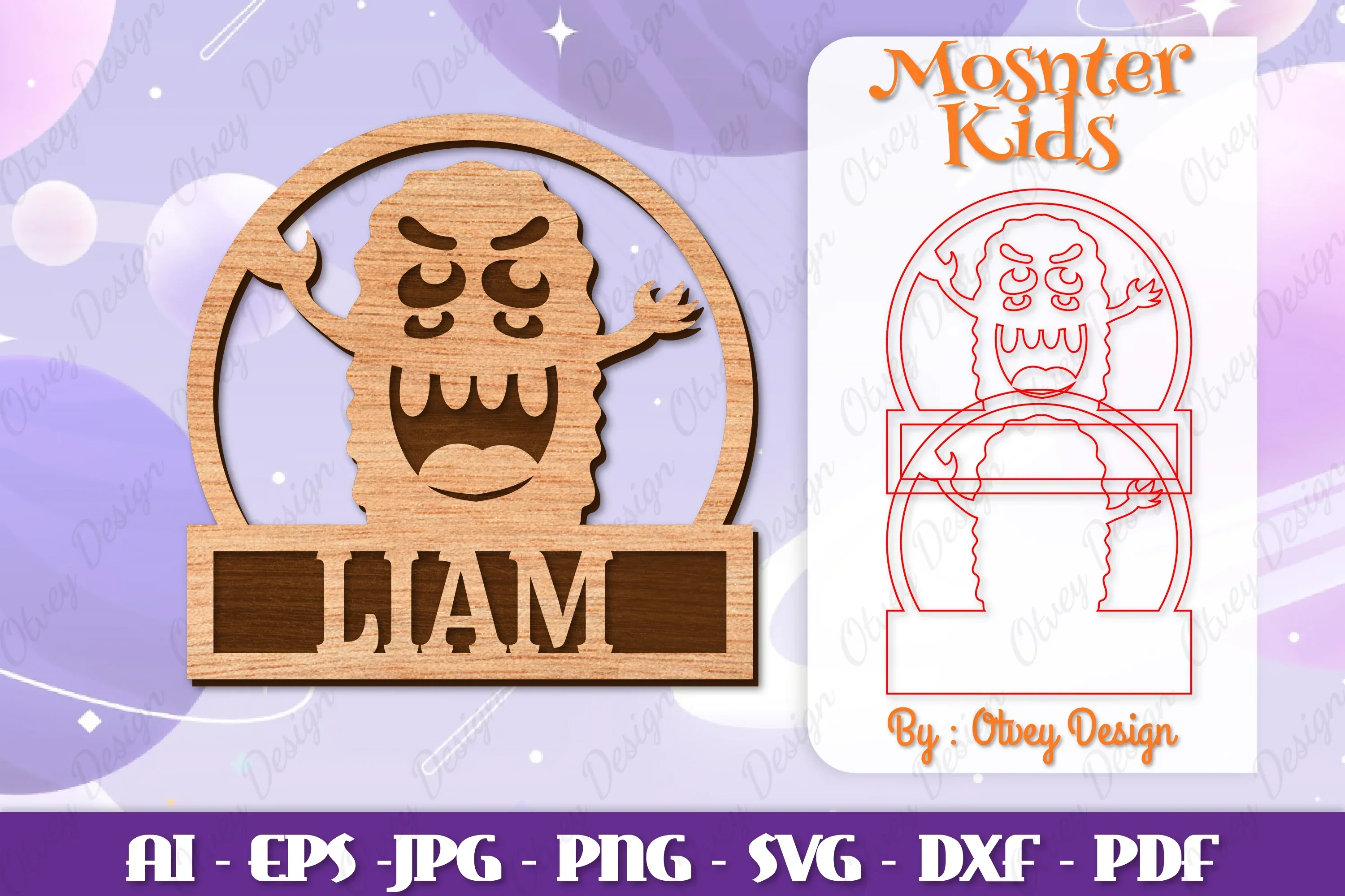 Cute Monster Name Sign Lasercut SVG Bundle