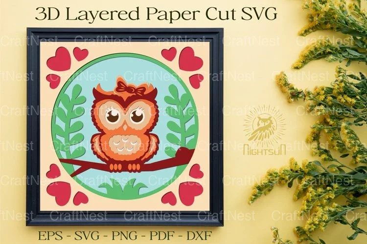 Cute Owl 3D Shadow Box Papercut Clipart Bundle