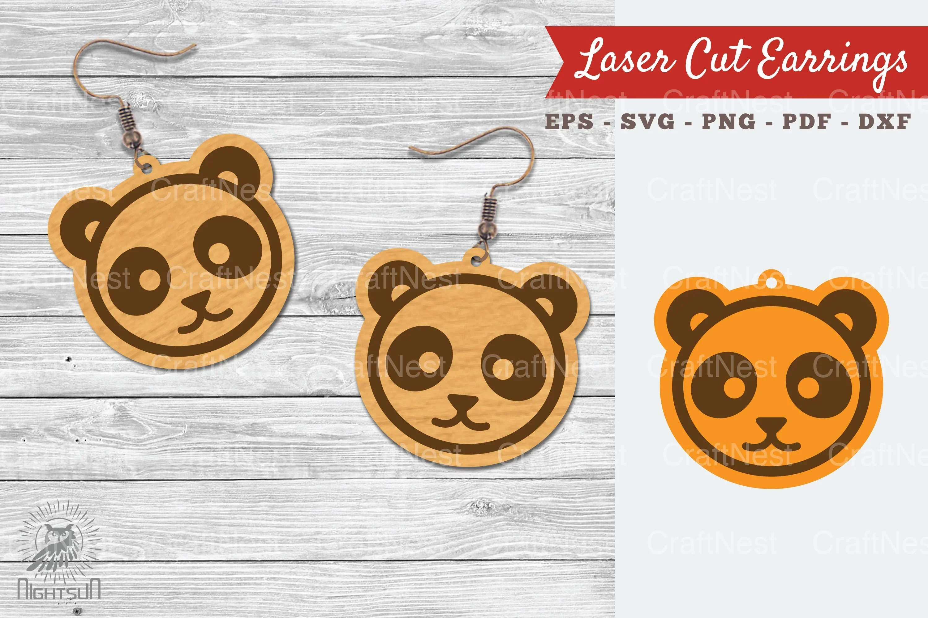 Cute Panda Laser Cut Earrings Design Bundle