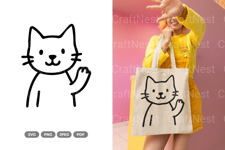 Cute Waving Cat Clipart Bundle