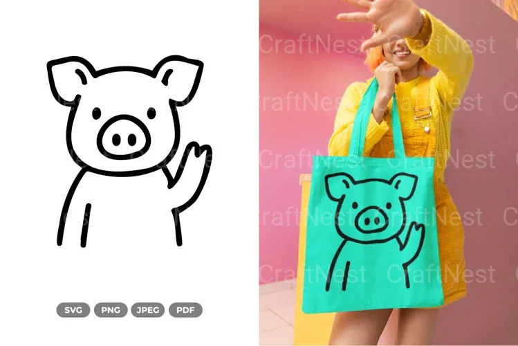 Cute Waving Pig Clipart Bundle