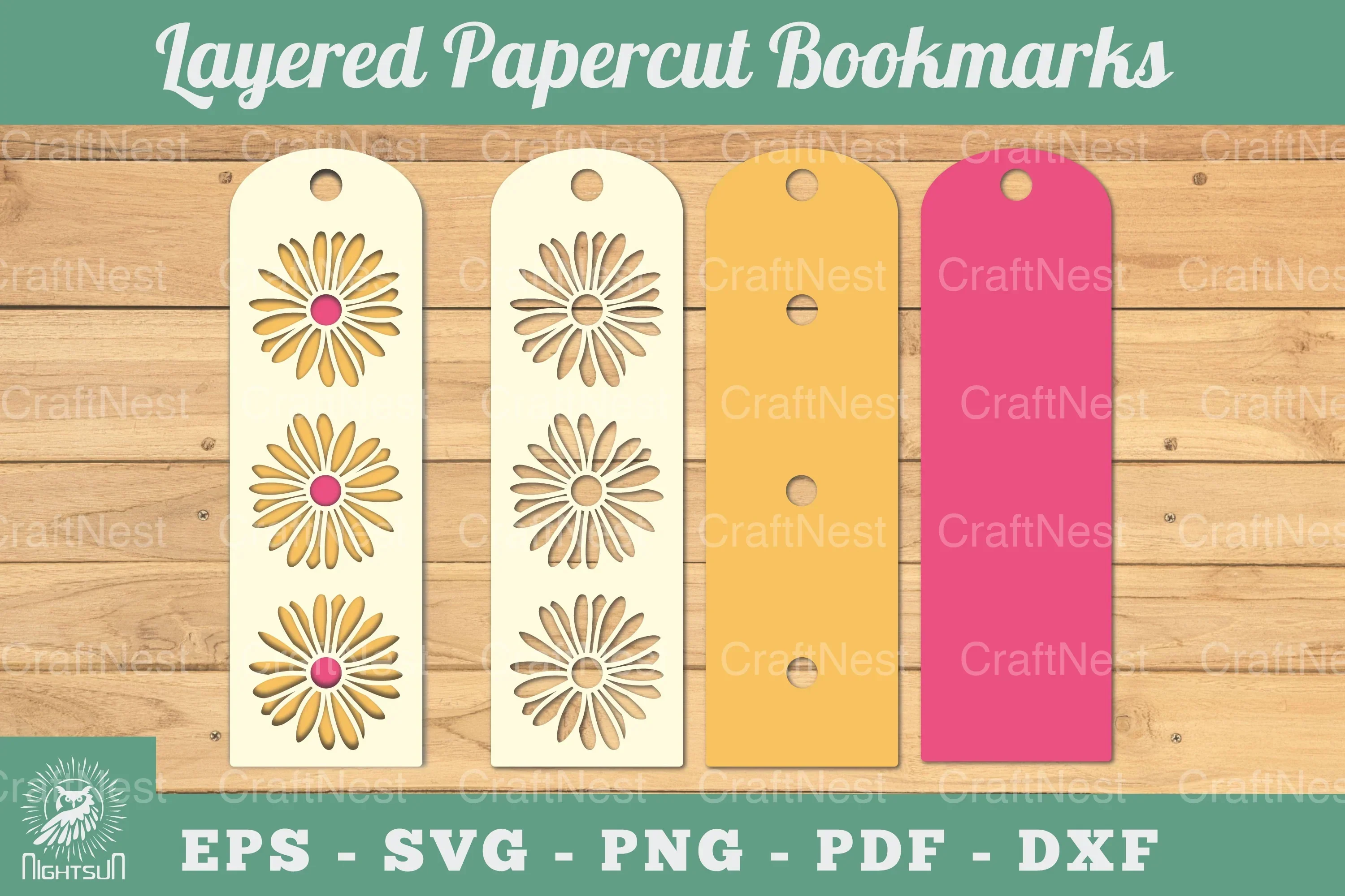 Daisy Flowers Layered Papercut Bookmark Clipart Bundle