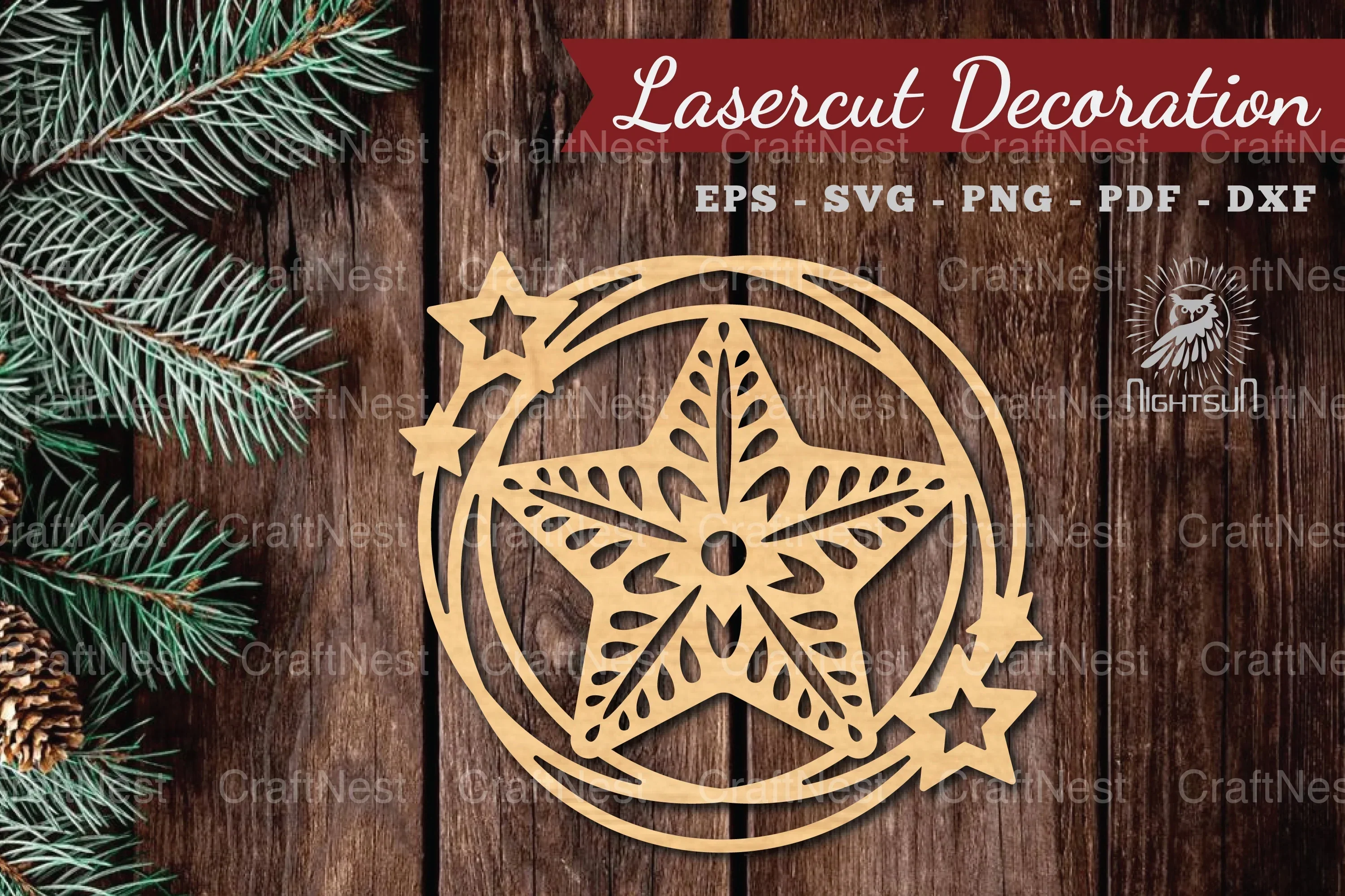 Decorative Stars Lasercut Round Clipart Bundle