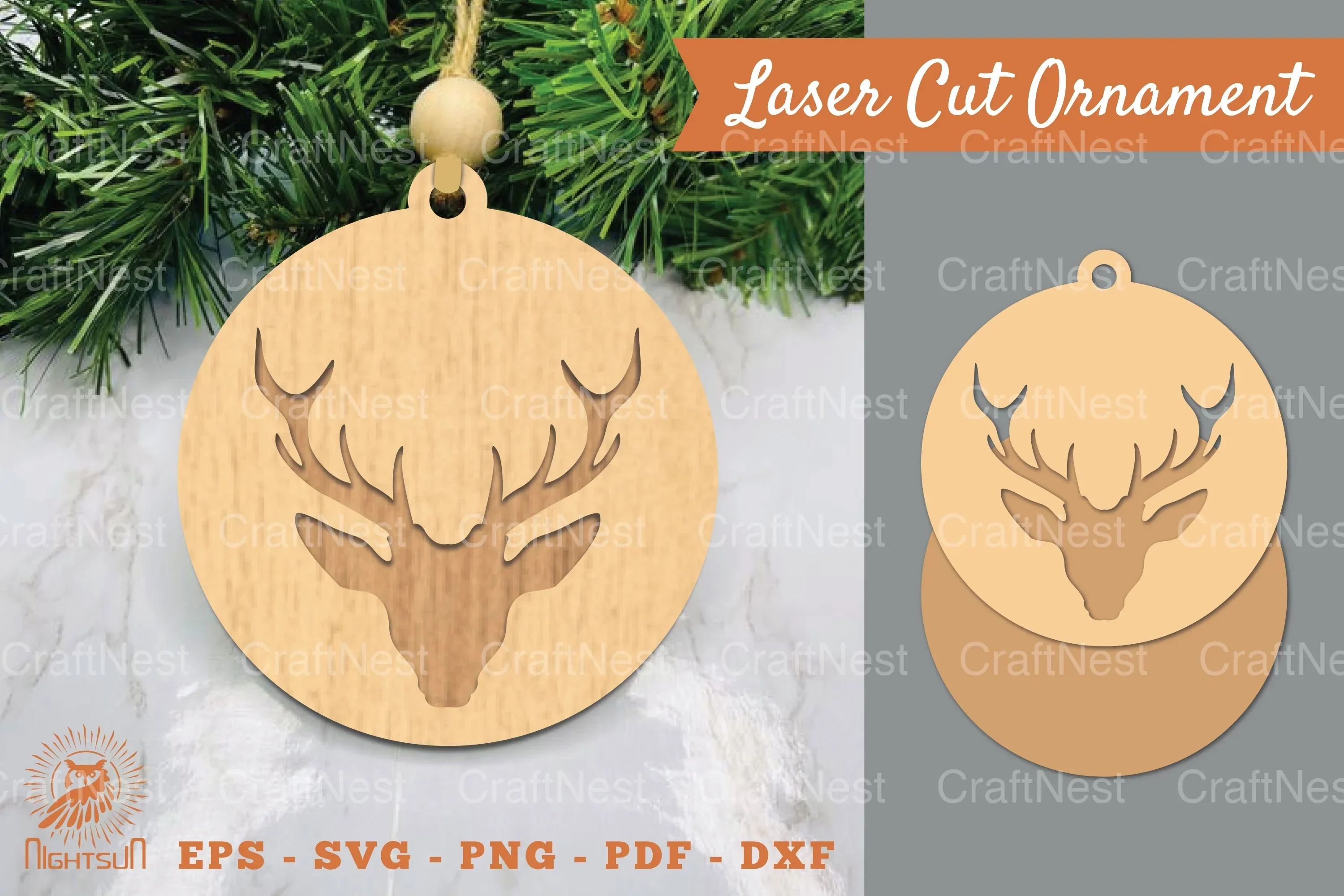 Deer Head Laser Cut Ornament Clipart Bundle