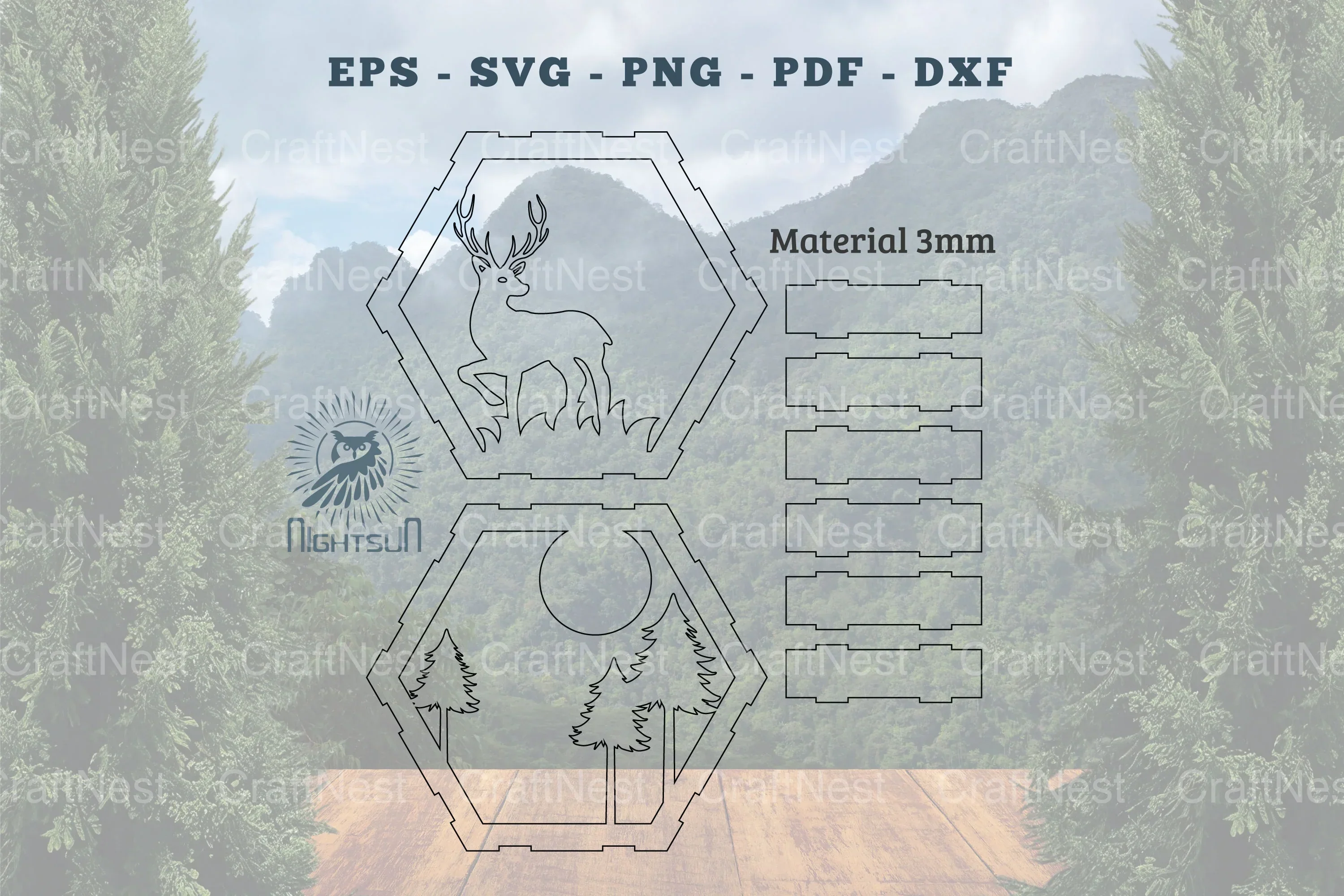 Deer Hexagon Laser Cut Home Decor Clipart Bundle - Image 2