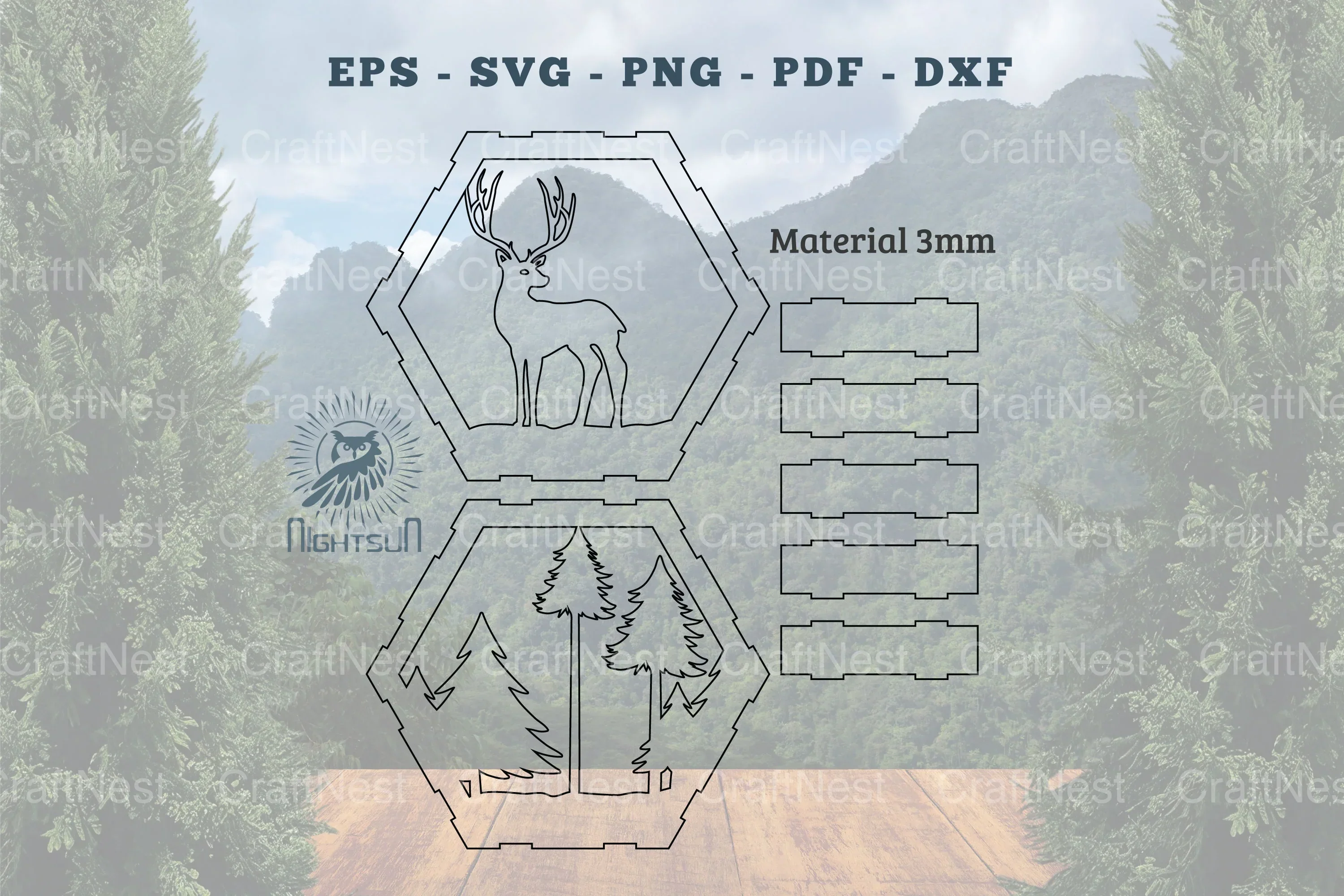 Deer Hexagon Laser Cut Home Decor SVG Bundle - Image 2