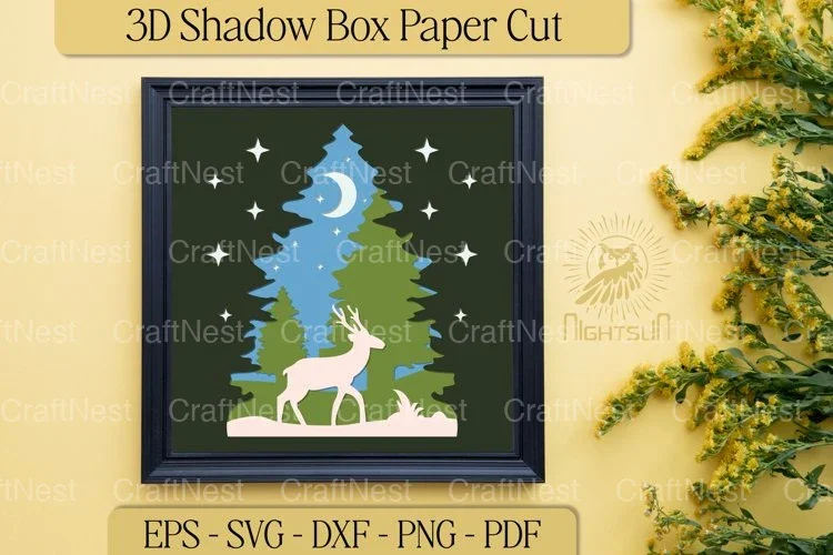 Deer in Forest 3D Shadow Box Clipart Bundle