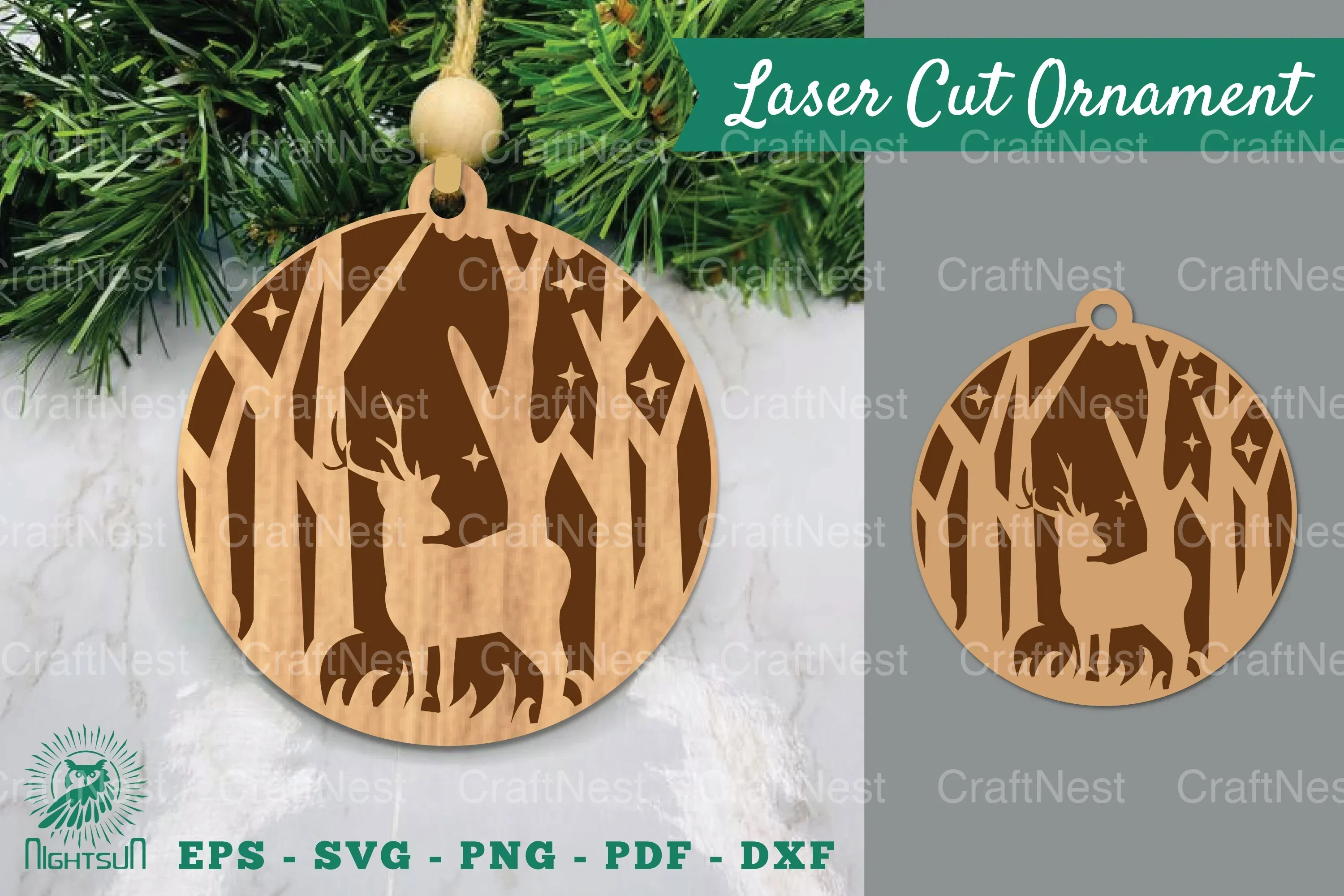 Deer in Forest Laser Cut Ornament Clipart Bundle