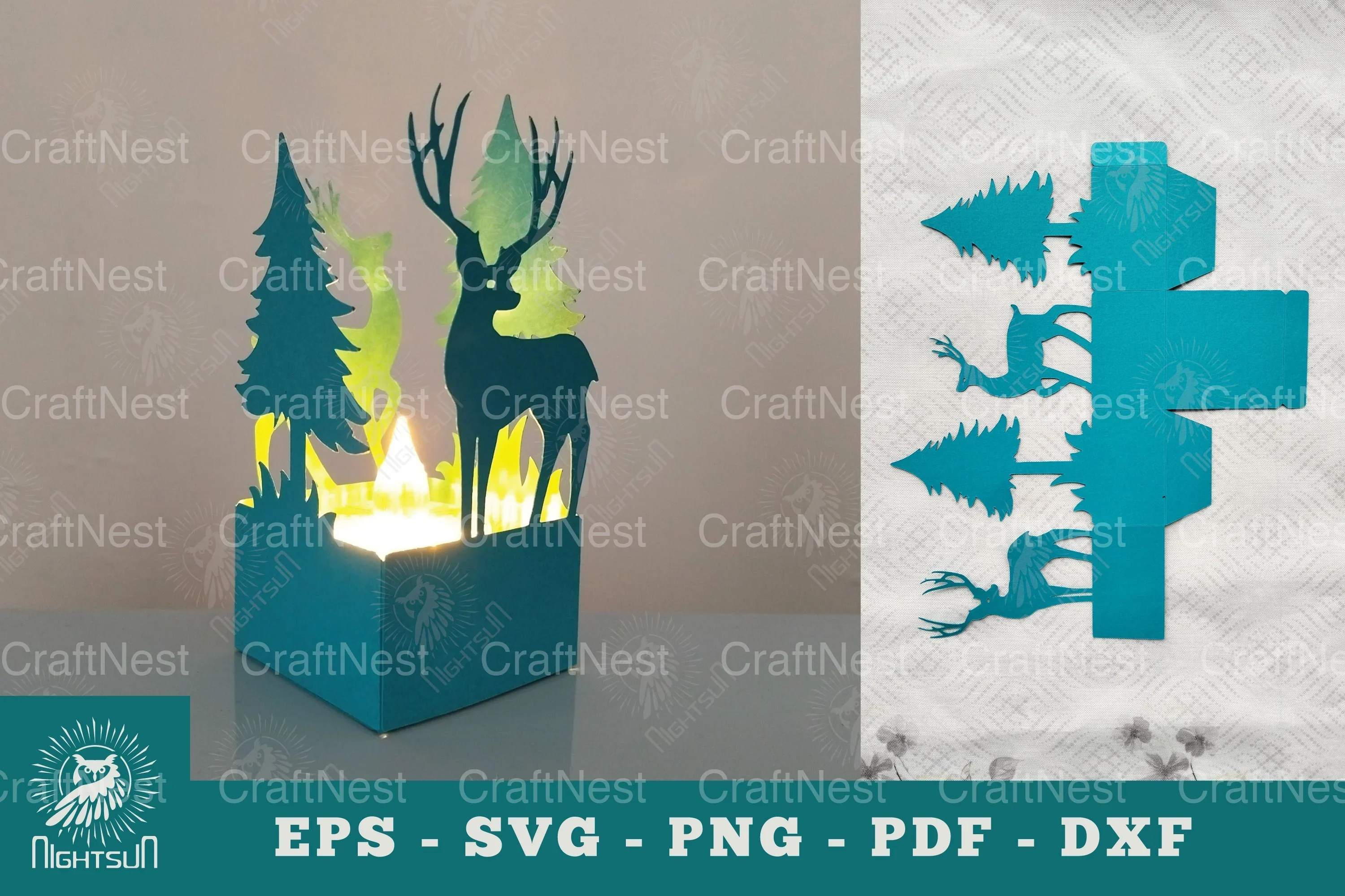 Deer in Forest Papercut Lantern Clipart Bundle